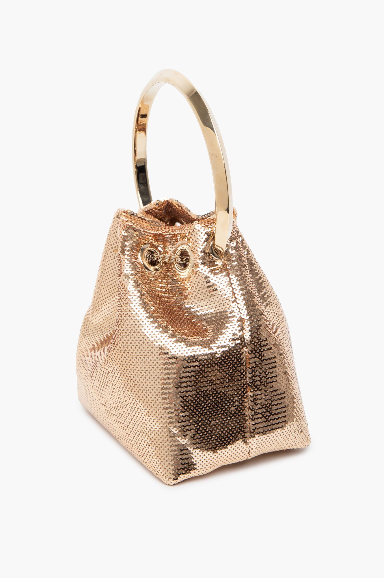 Jimmy Choo Gold Sequin Micro Bon Bon Bucket Bag