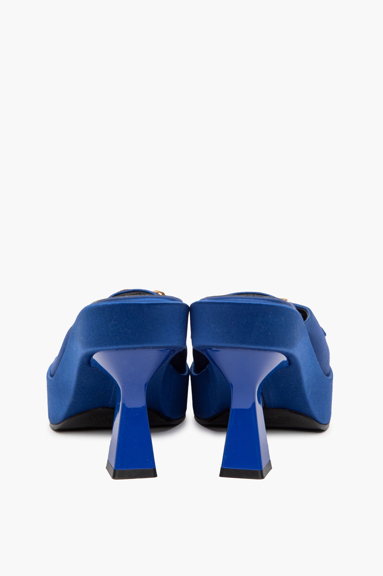 Versace Blue Satin Medusa Biggie Platform Mules Size 38