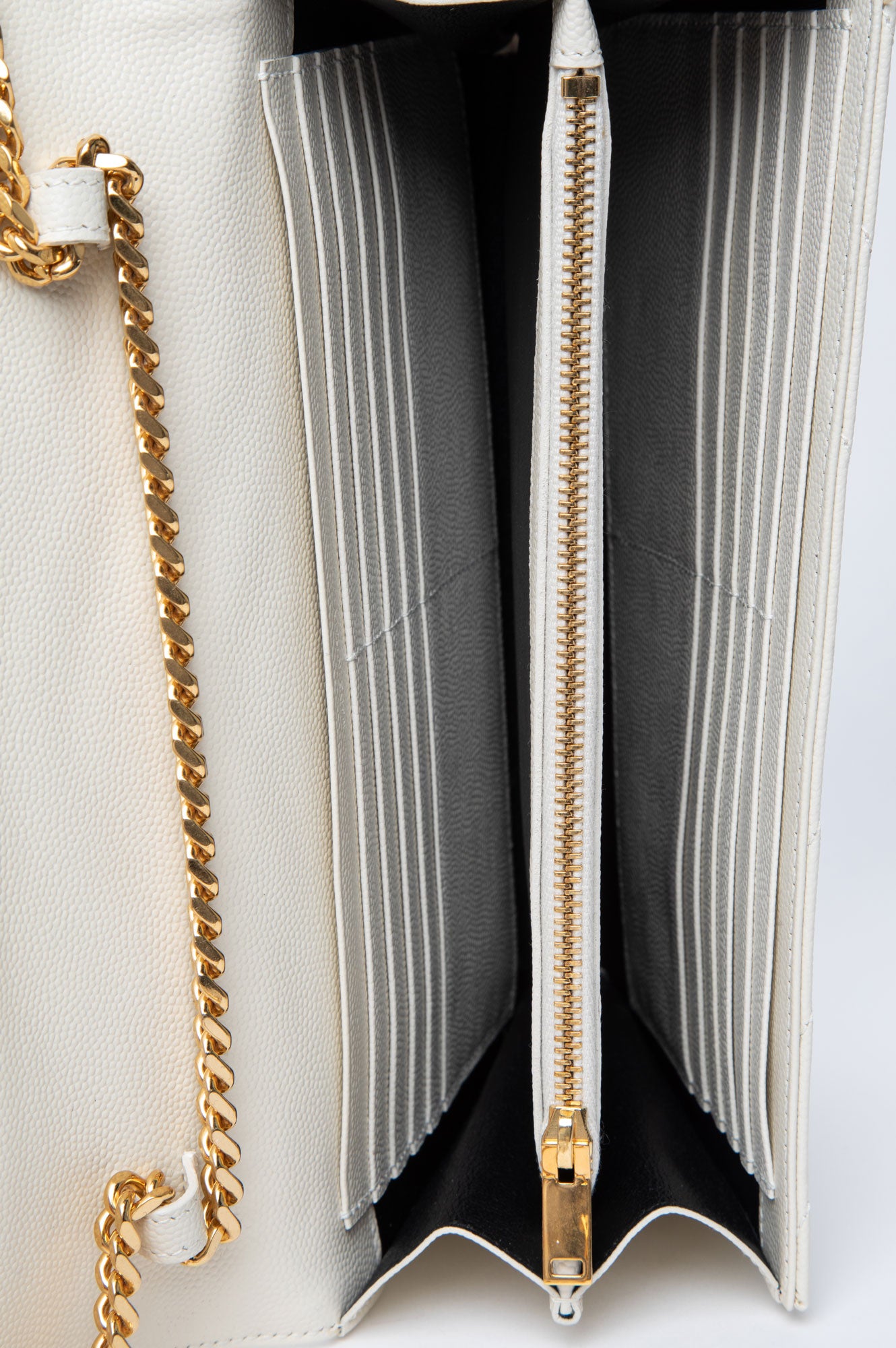 Saint Laurent Cream Grain de Poudre Leather Classic Cassandre Chain Wallet