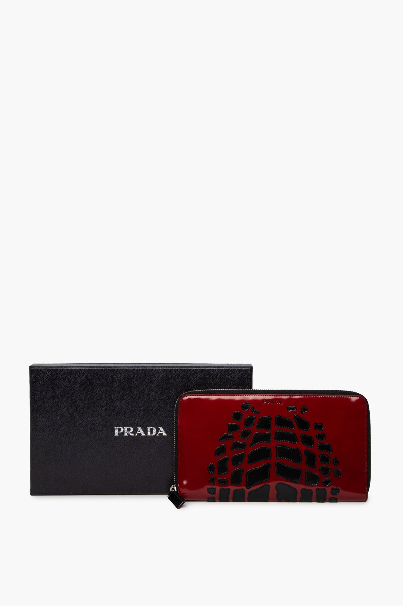 Prada Red/Black Spazzolato Long Clutch/Wallet