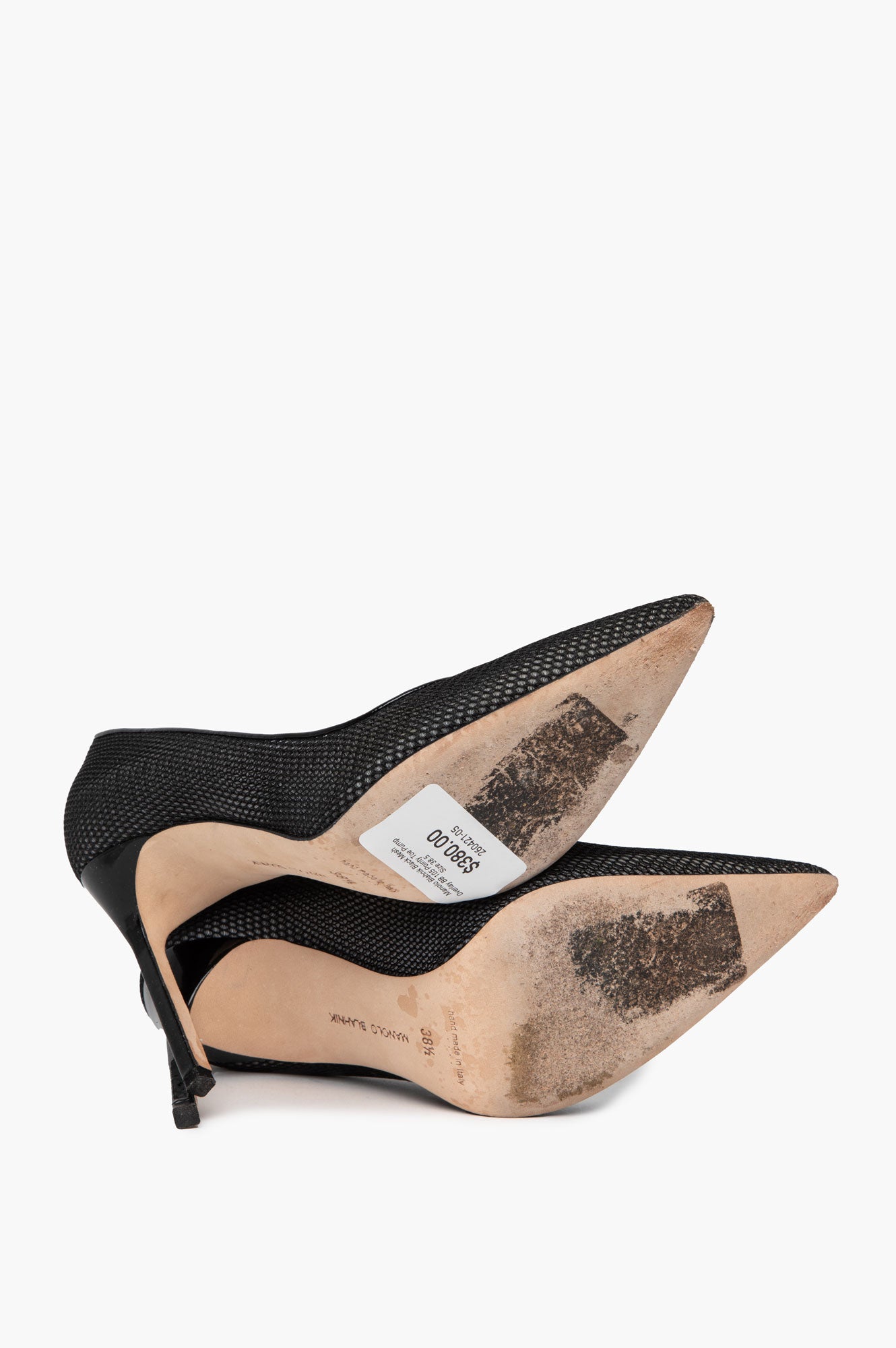 Manolo Blahnik Black Mesh Overlay BB 105 Pointy Toe Pump Size 38.5