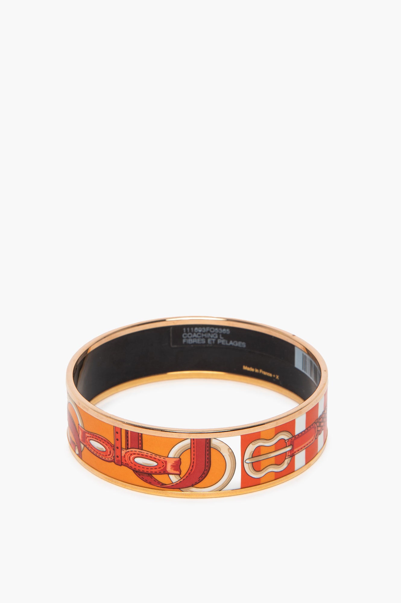 Hermès Rose Gold Plated Coaching Wide Printed Enamel Bangle Bracelet