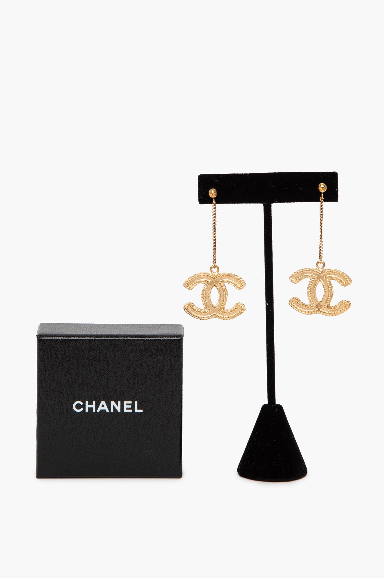 Chanel Matte Gold CC Chain Drop Earrings