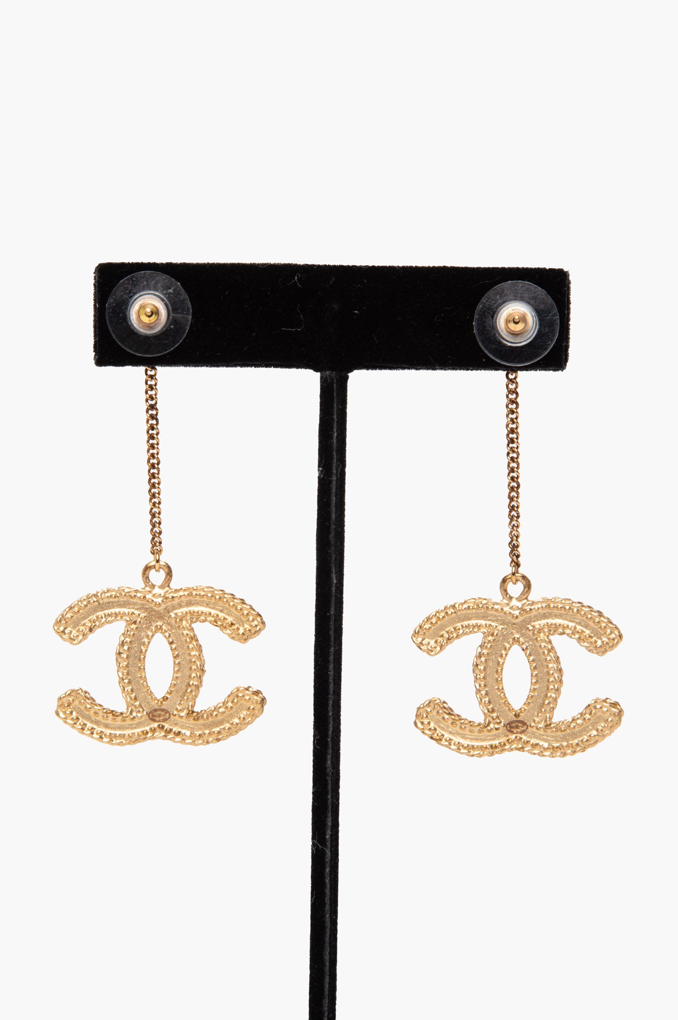 Chanel Matte Gold CC Chain Drop Earrings