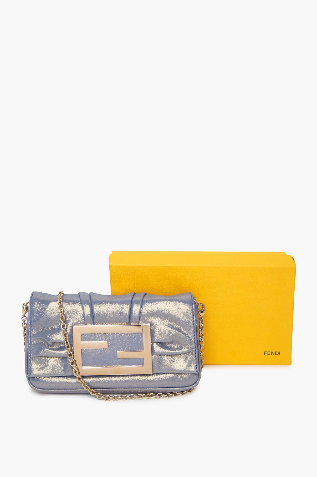Fendi Iridescent Gold Periwinkle Mia Chain Pochette Bag