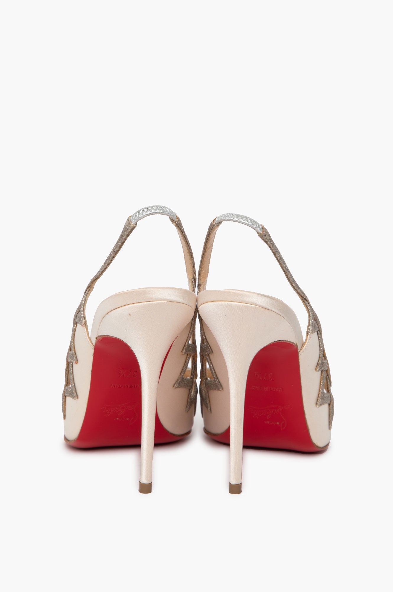 Christian Louboutin Cream Satin Stellare 100 Slingback Pumps Size 37.5