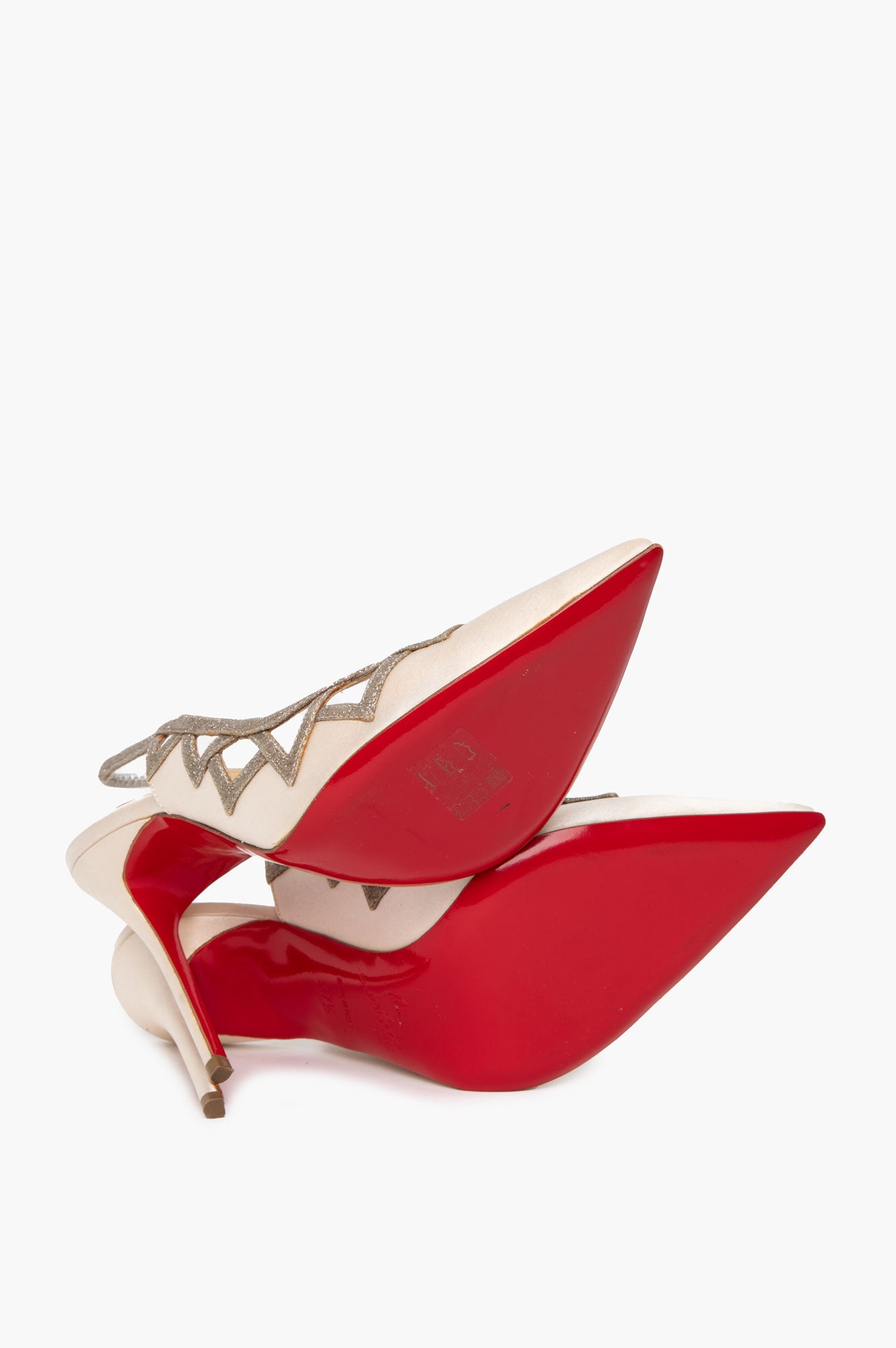 Christian Louboutin Cream Satin Stellare 100 Slingback Pumps Size 37.5