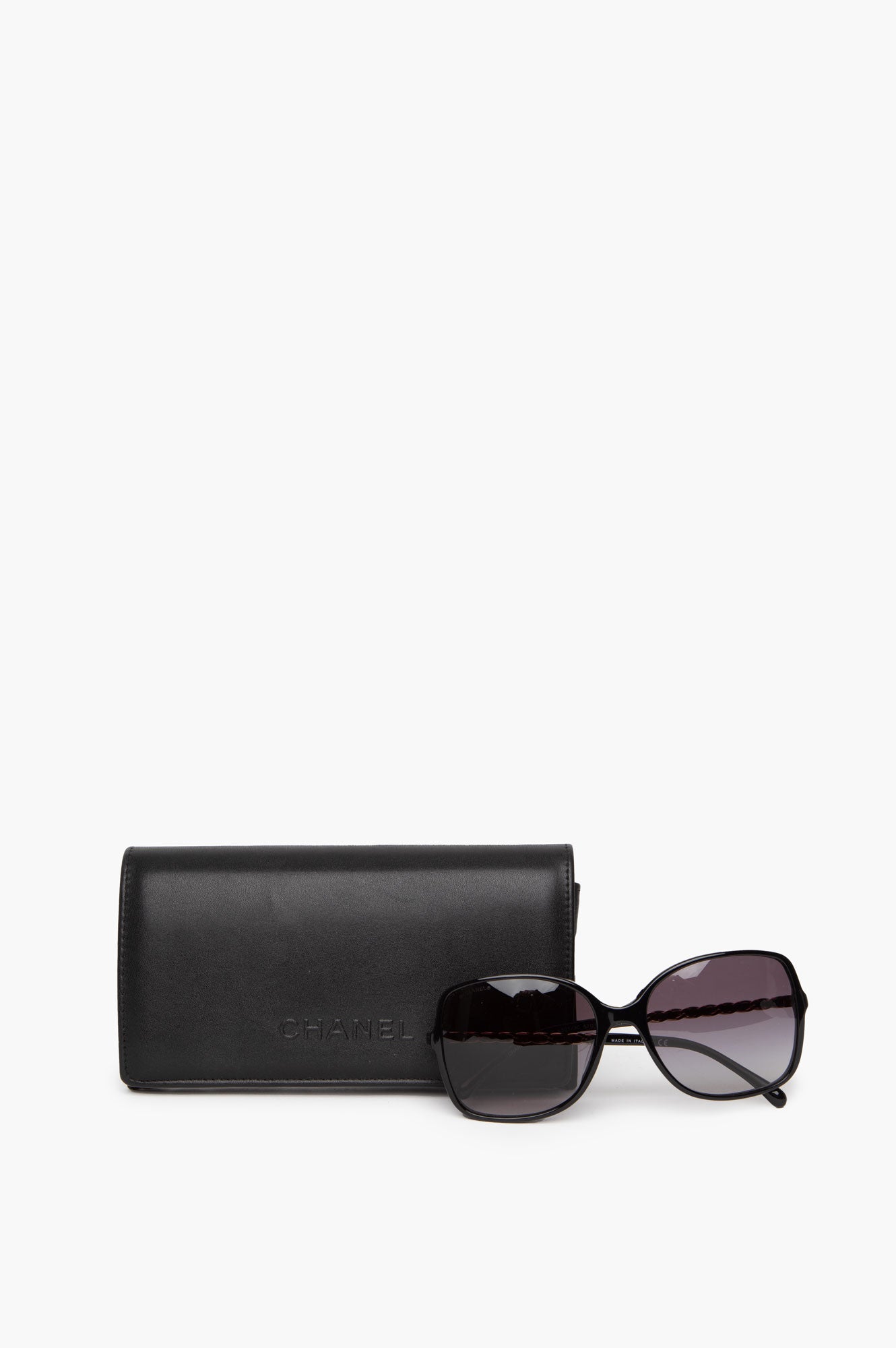 Chanel Black Frame With Logo Leg Sunglasses