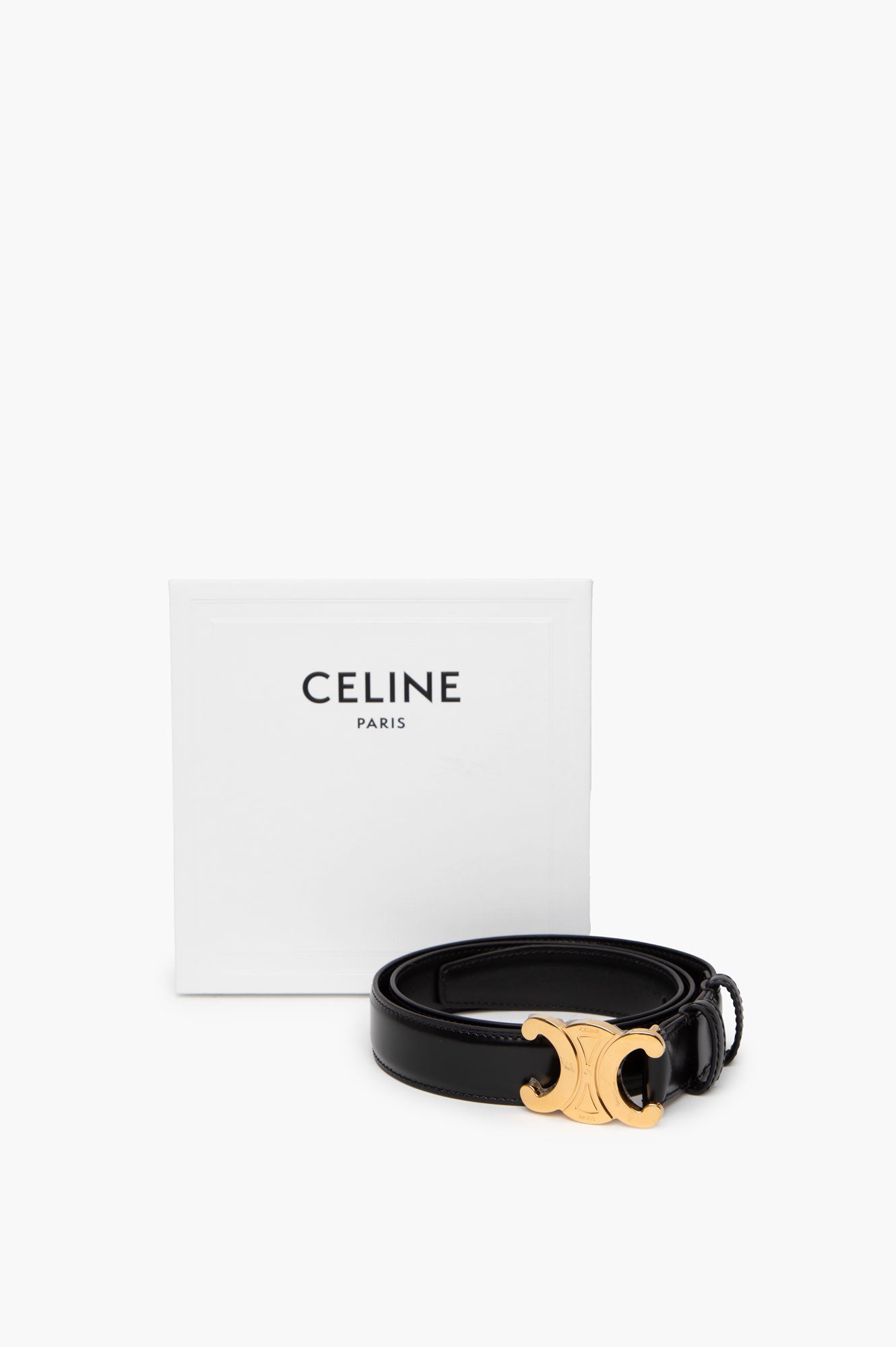 Black Taurillon Leather Medium Triomphe Logo Belt Size 75