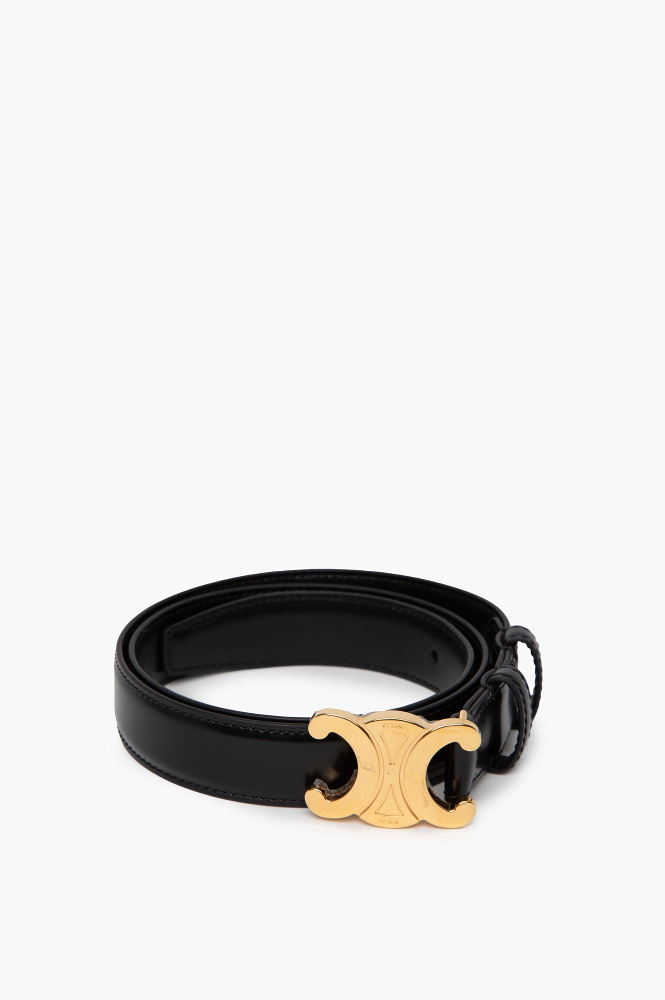 Black Taurillon Leather Medium Triomphe Logo Belt Size 75