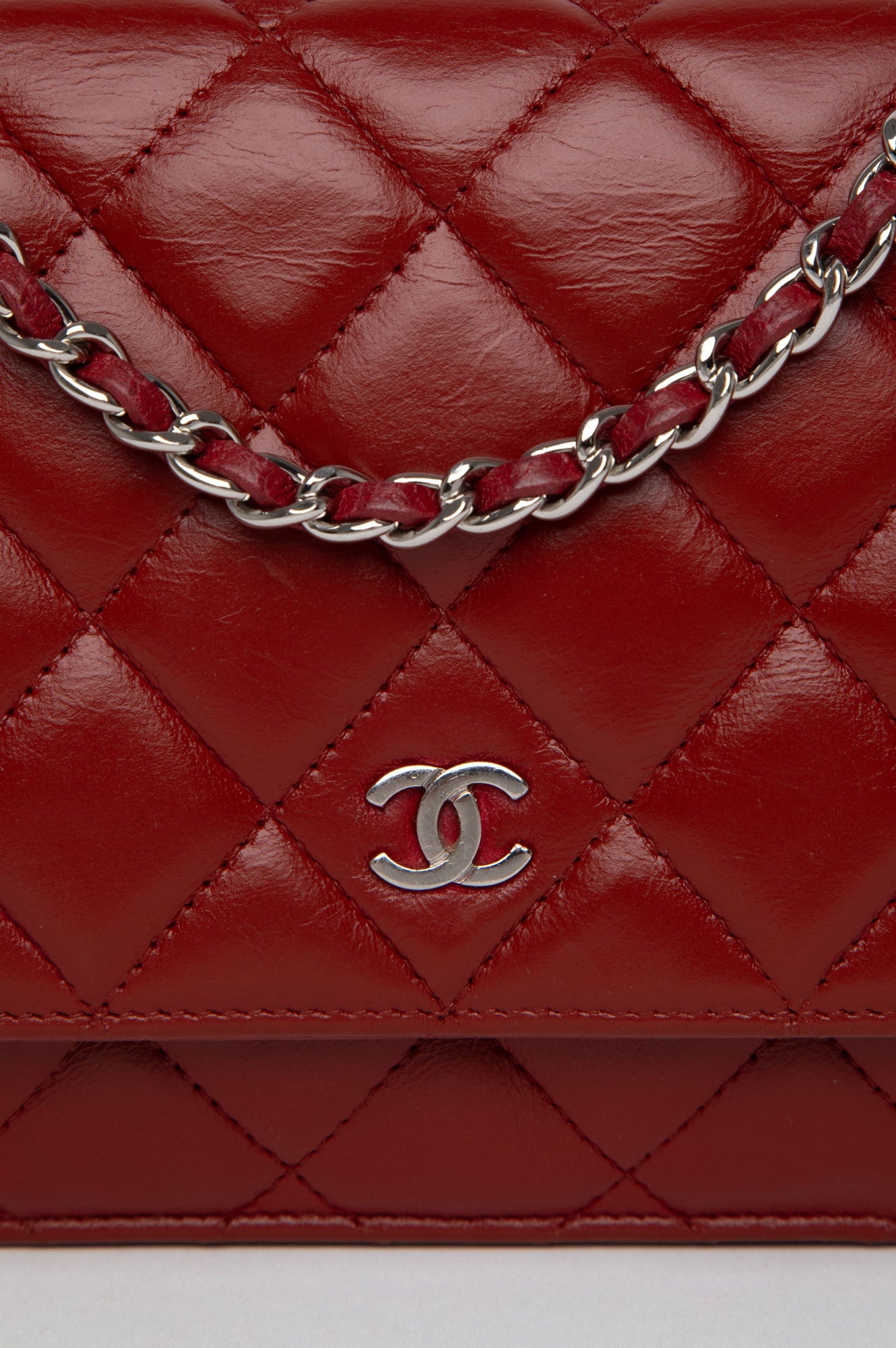 Chanel Red Lambskin Wallet on Chain