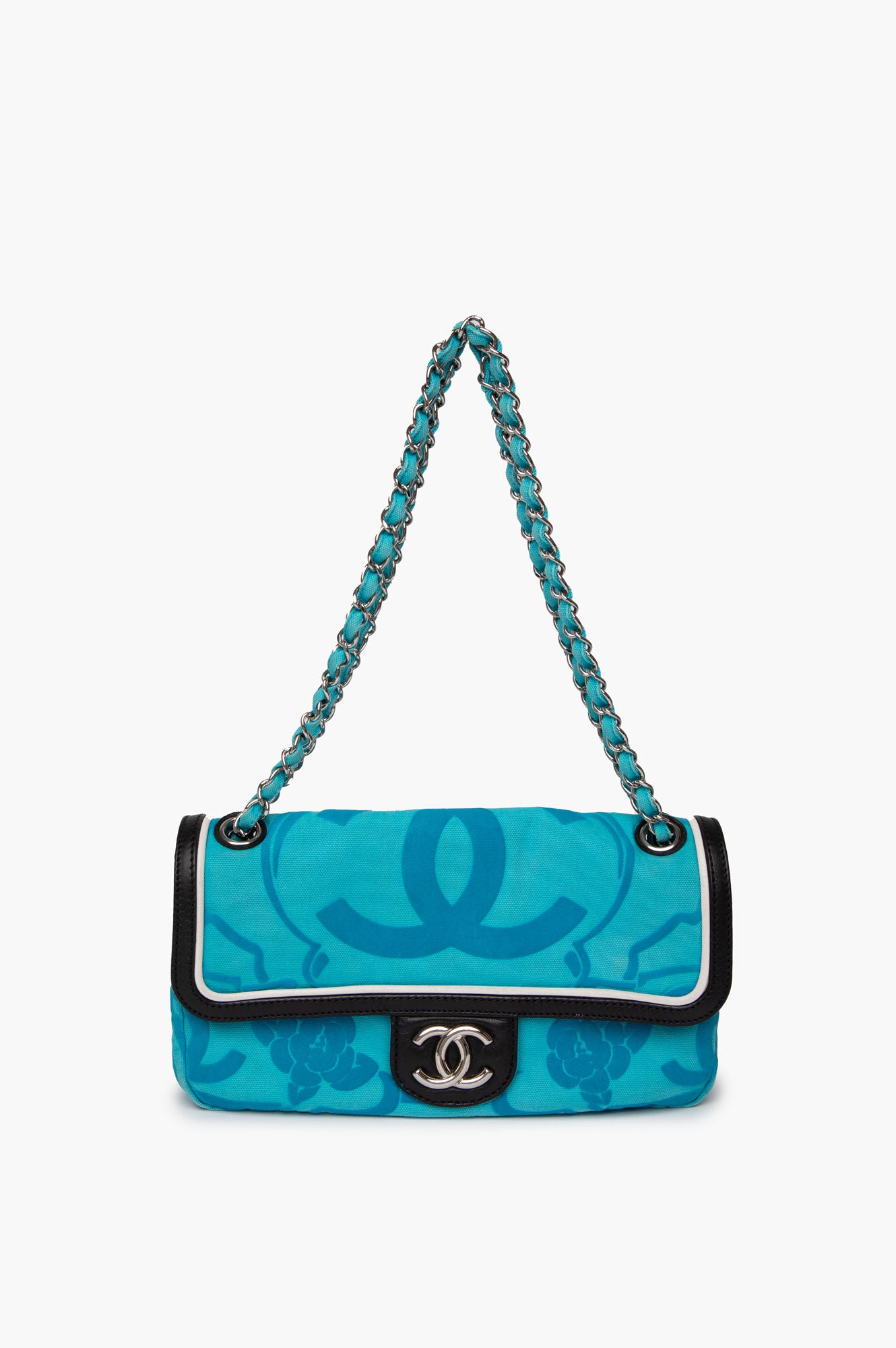 Chanel Blue Camellia Single Flap Shoulder Bag