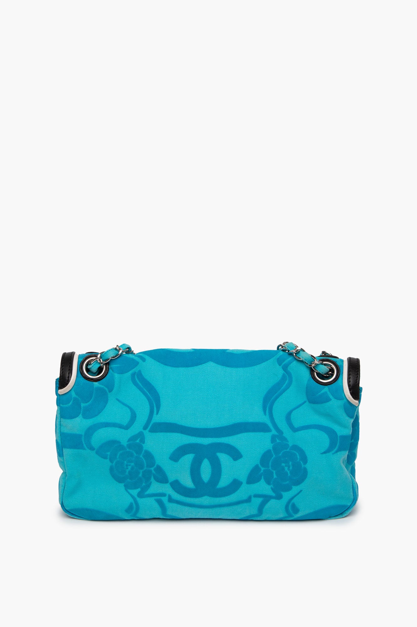 Chanel Blue Camellia Single Flap Shoulder Bag