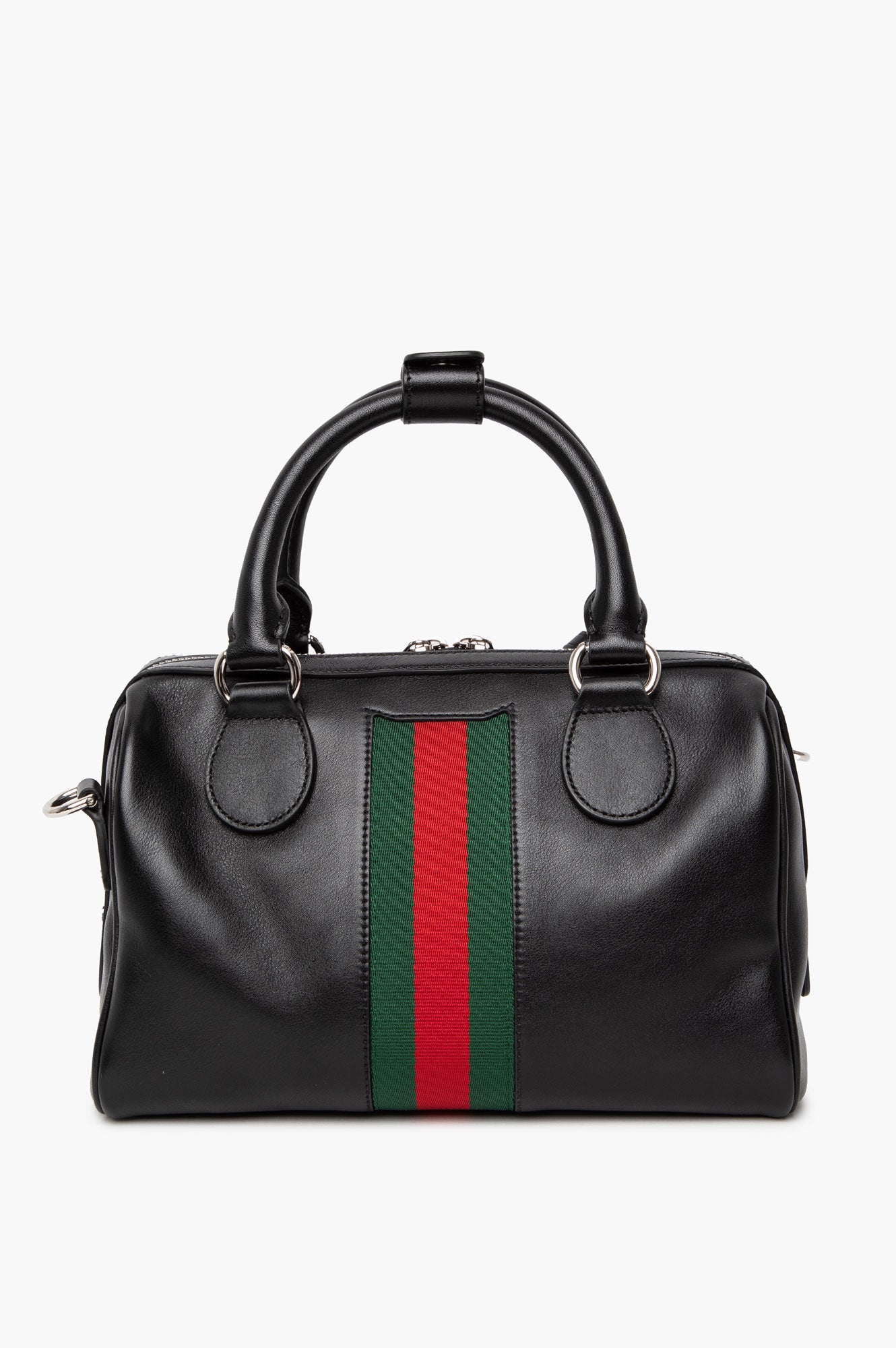 Gucci Black Leather Web Trademark Small Duffle Bag