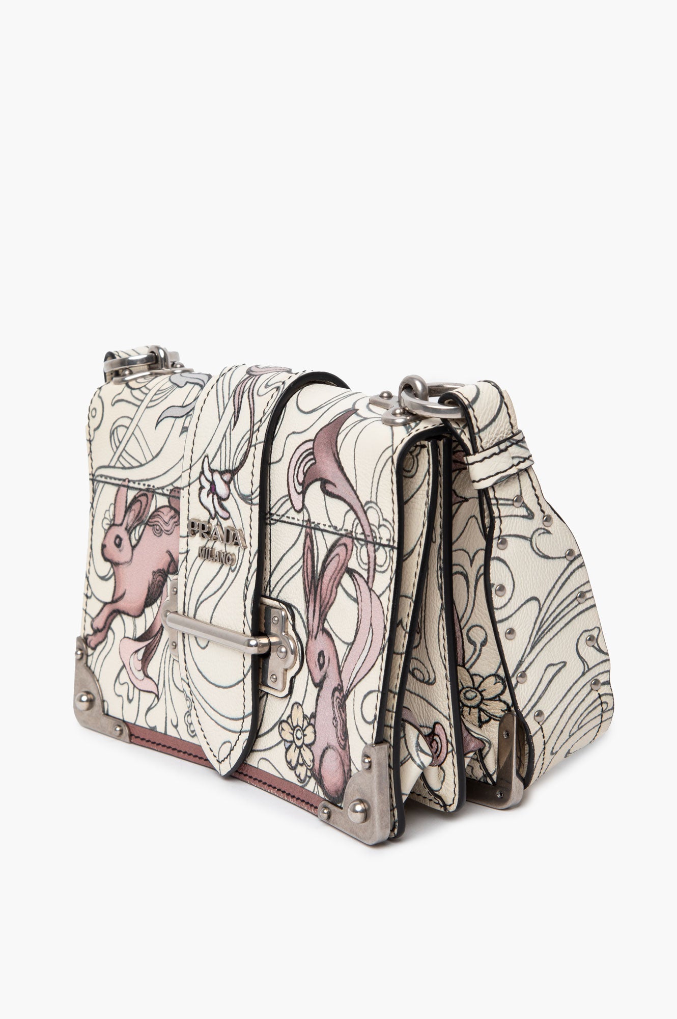 Prada x James Jean Limited Edition Glace Calfskin Rabbit Print Cahier Bag