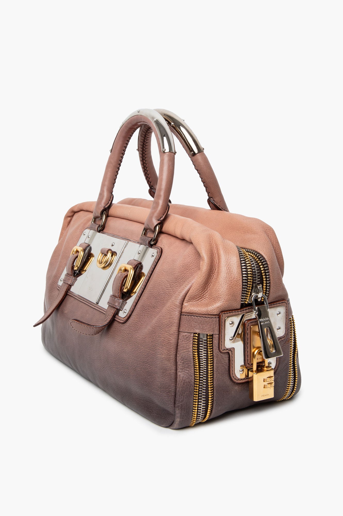 Prada Ardesia/Nudo Ombre Glace Zippers Satchel Bag