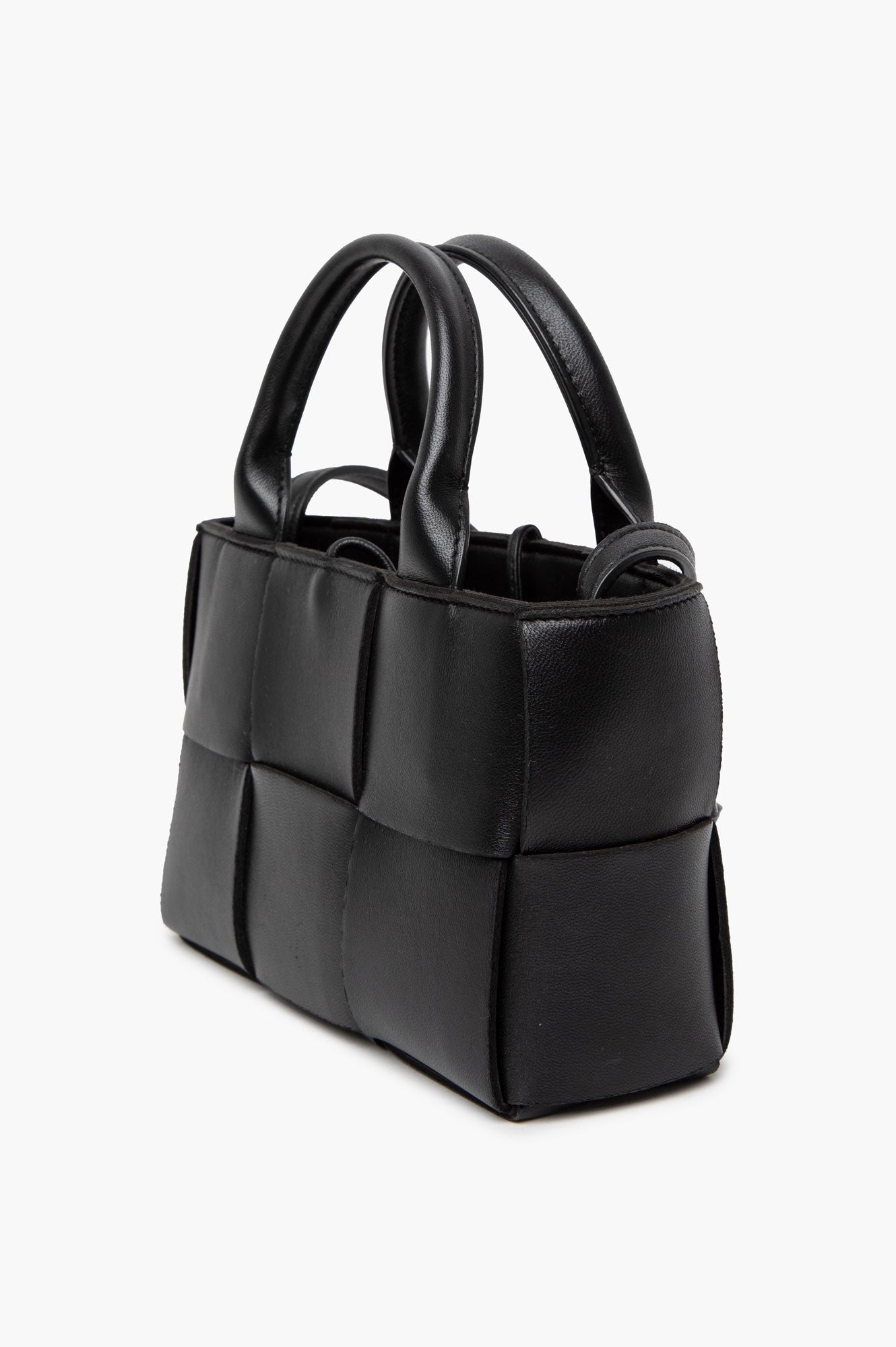 Bottega Veneta Black Leather Arco Mini Intrecciato Tote