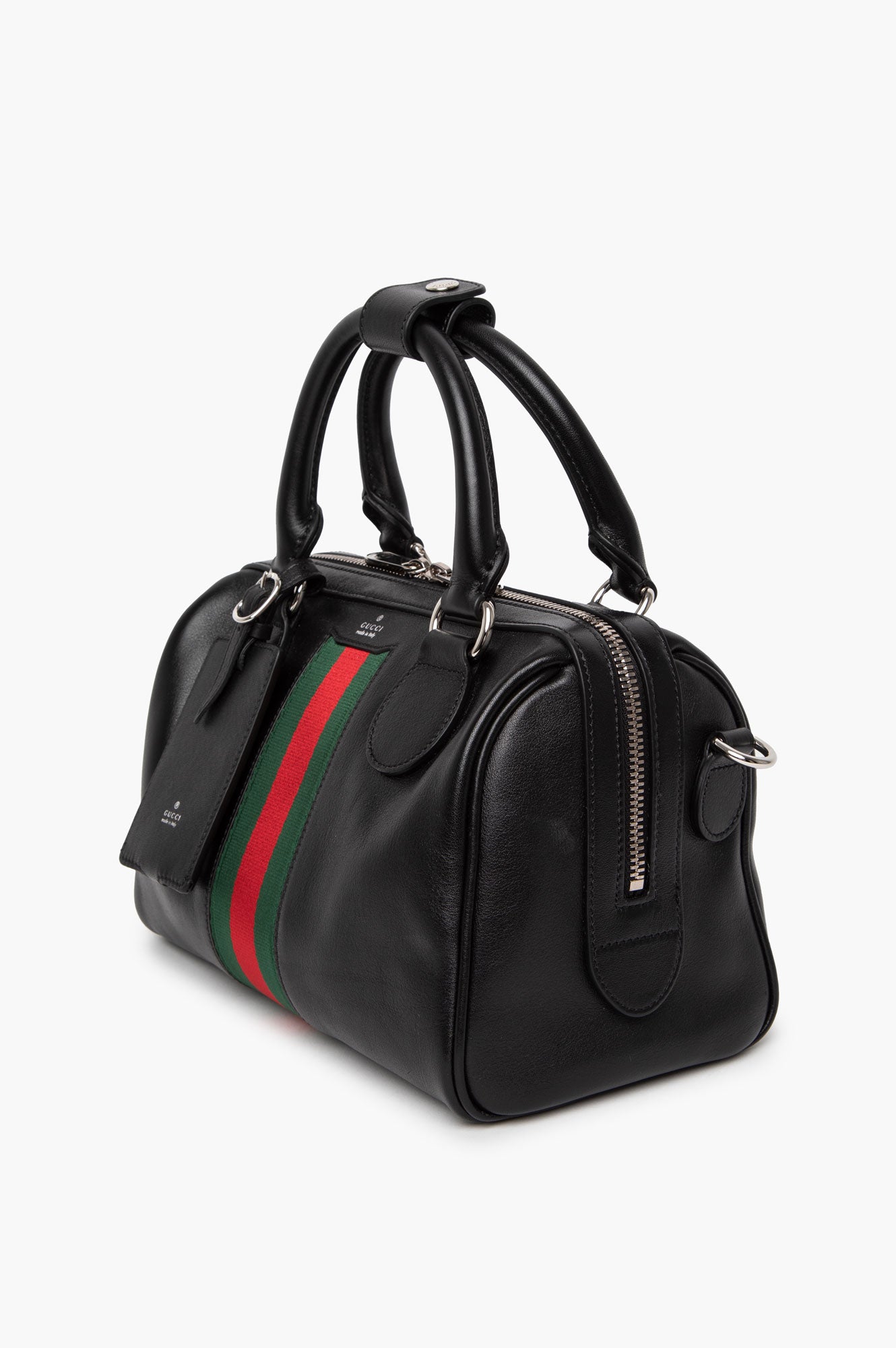 Gucci Black Leather Web Trademark Small Duffle Bag