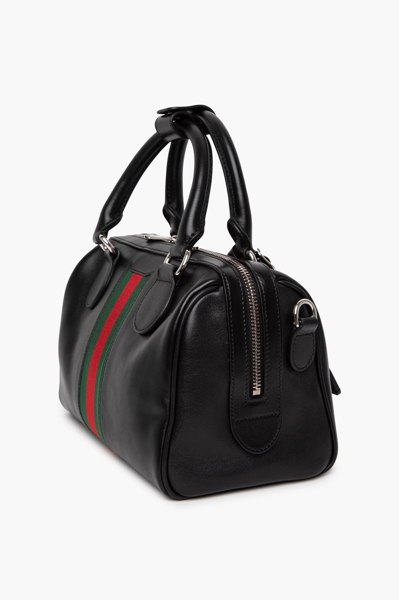 Gucci Black Leather Web Trademark Small Duffle Bag