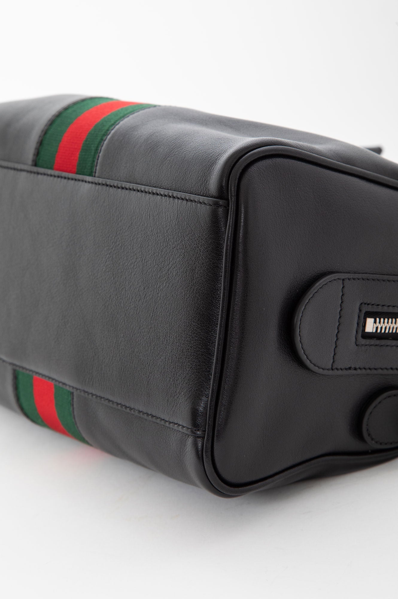 Gucci Black Leather Web Trademark Small Duffle Bag
