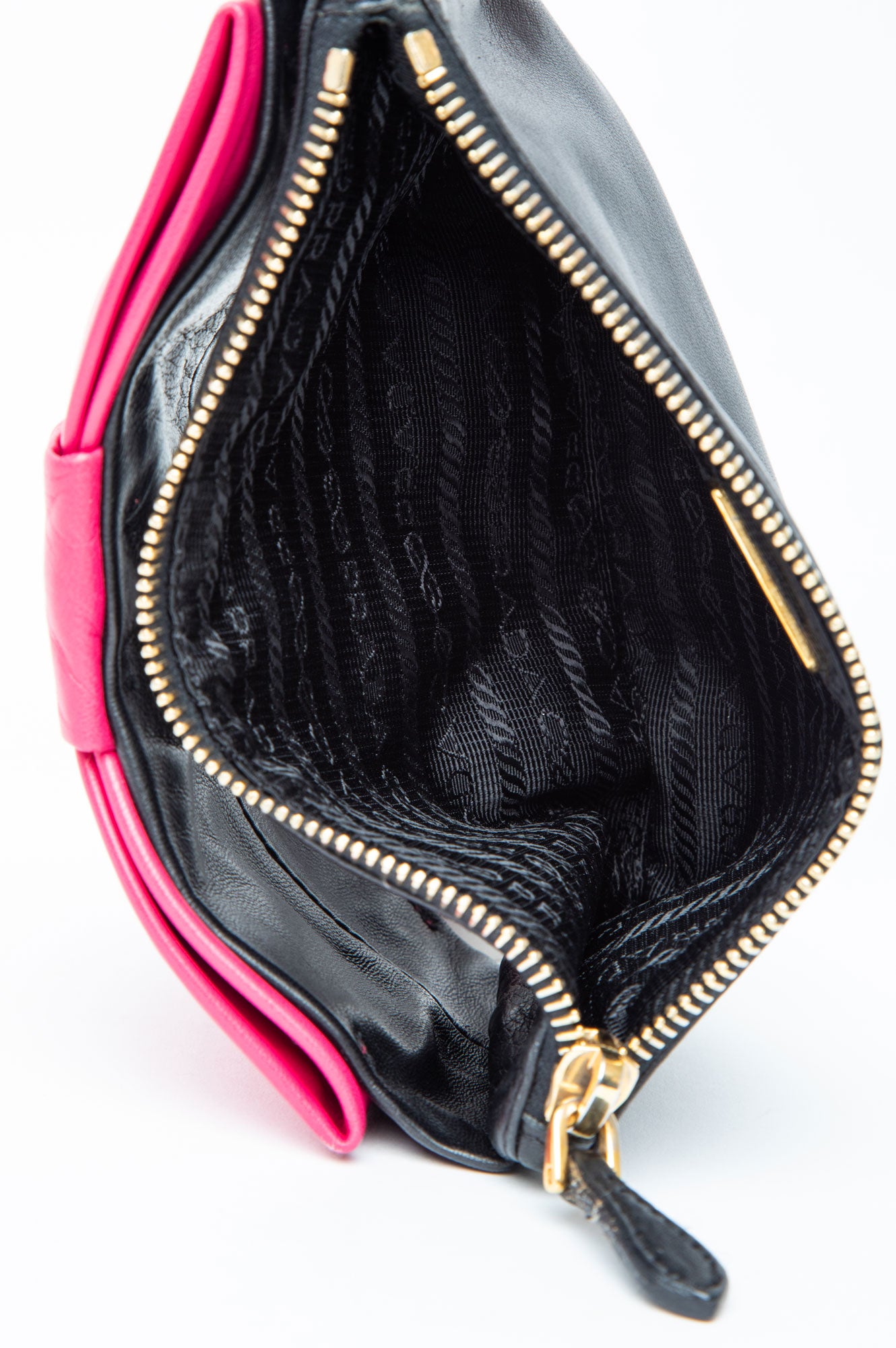 Prada Pink/Black Nappa Fiocco Bow Pouch