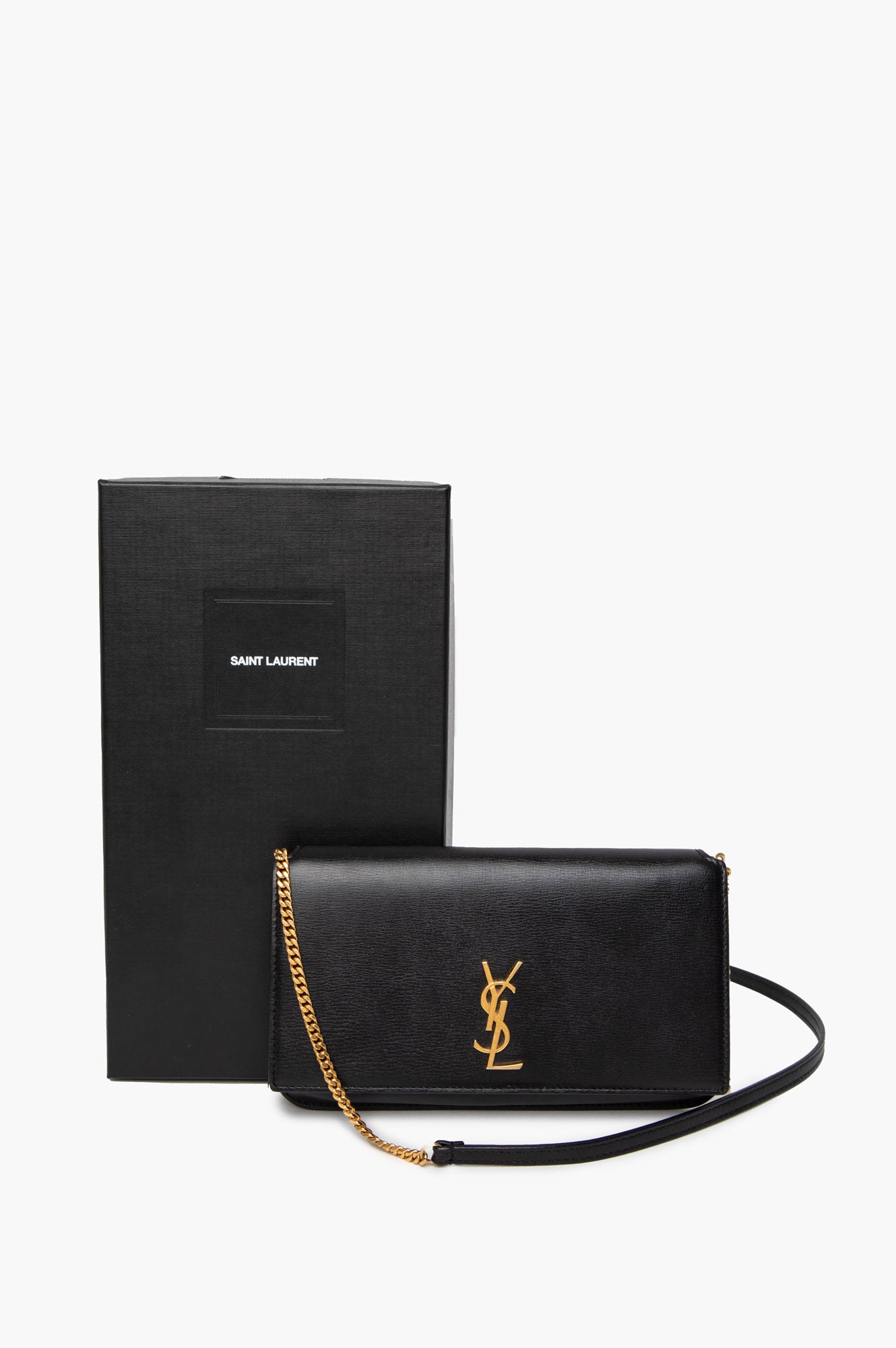 Saint Laurent Black Smooth Leather Cassandre Phone Bag