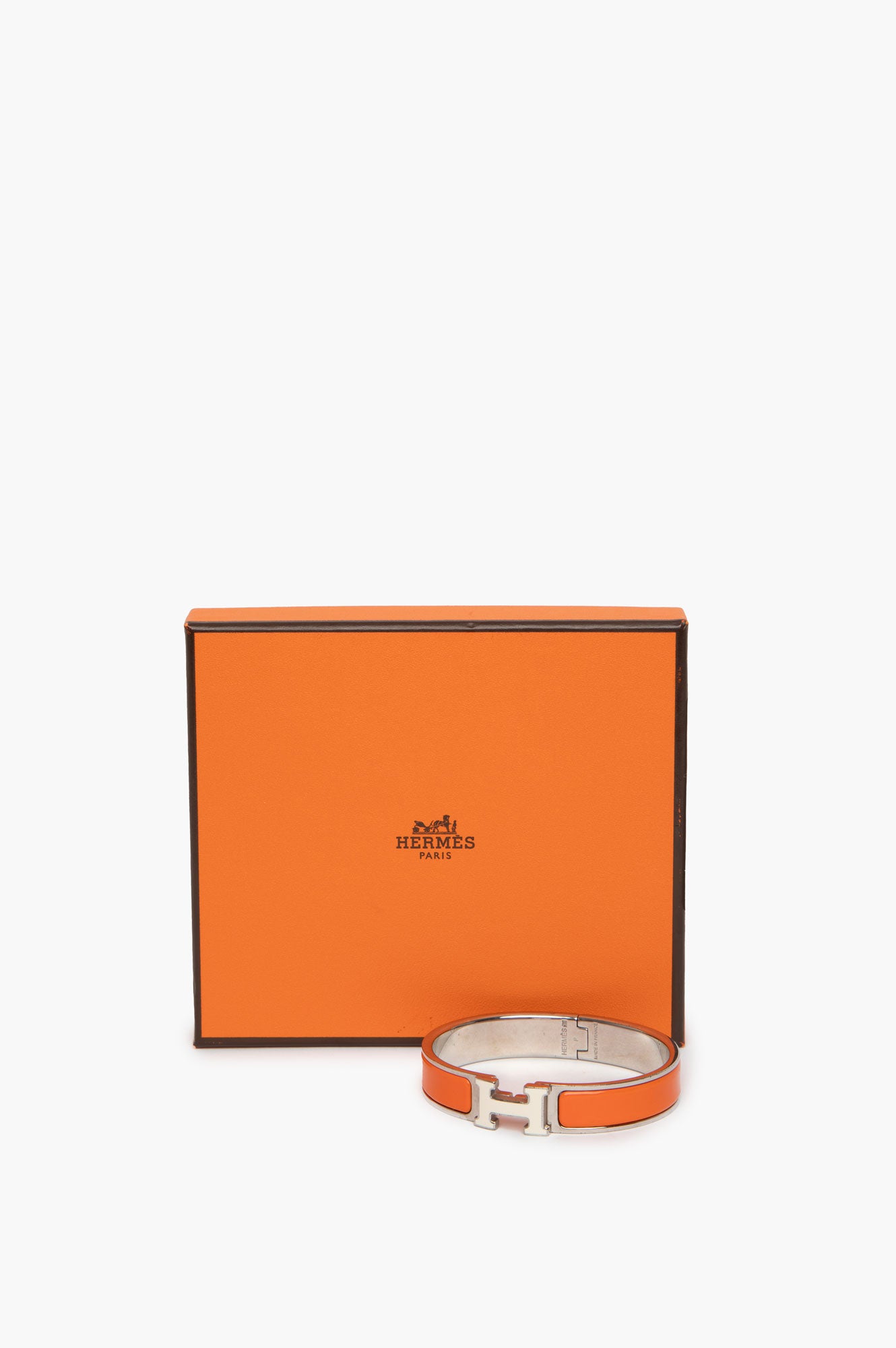 Hermes Clic H Bracelet Orange White Silver Size GM