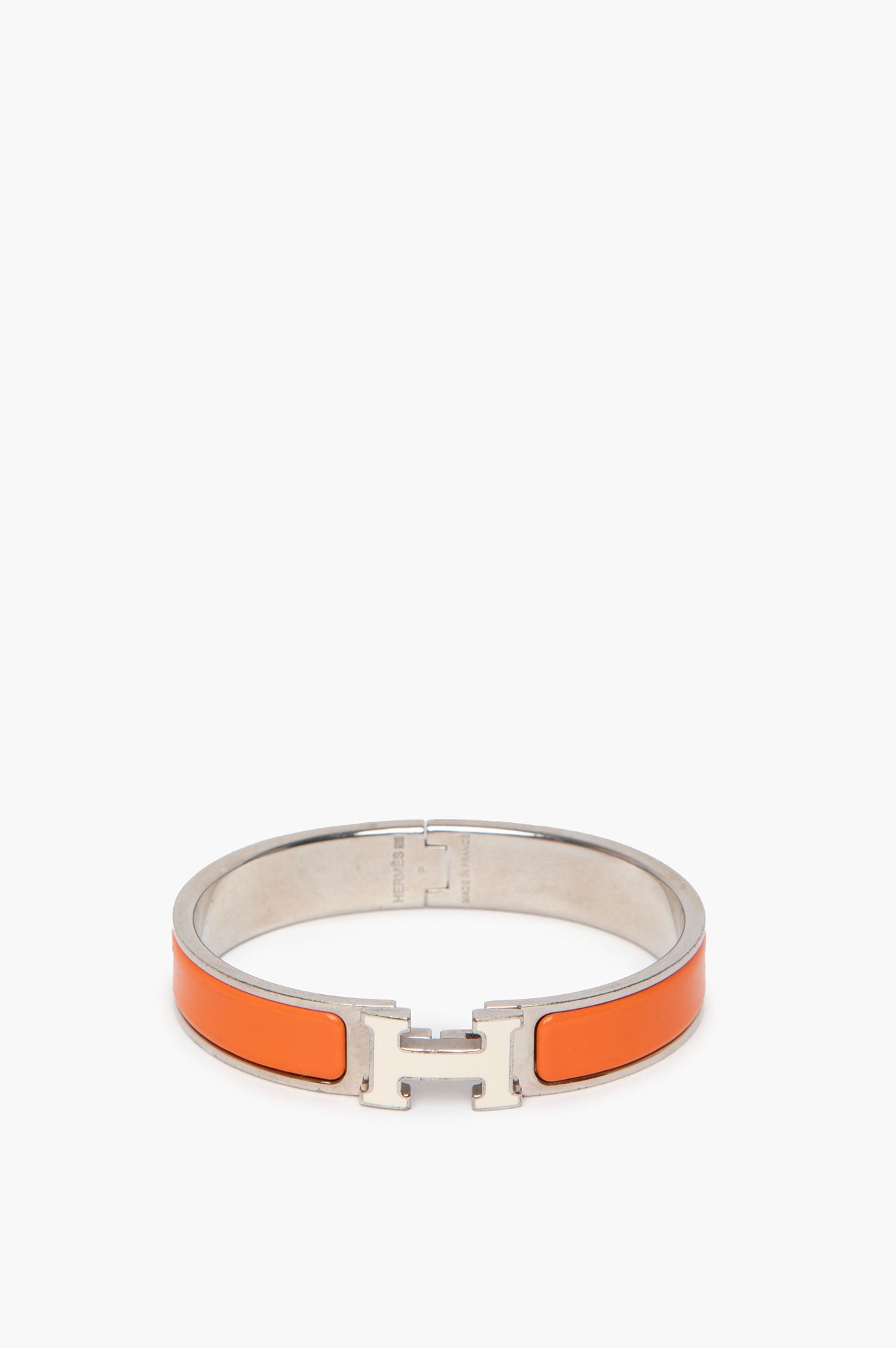 Hermes Clic H Bracelet Orange White Silver Size GM