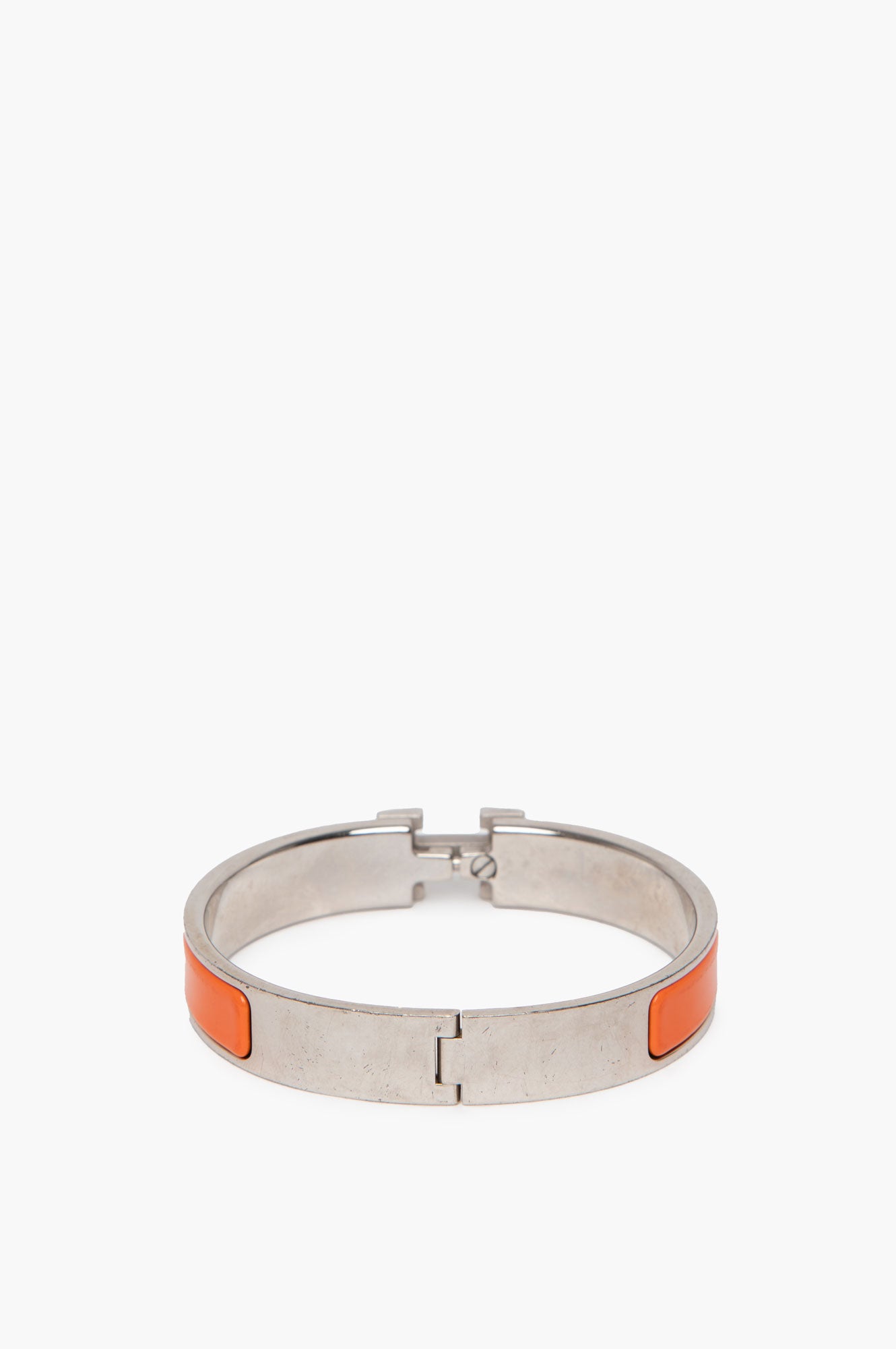 Hermes Clic H Bracelet Orange White Silver Size GM