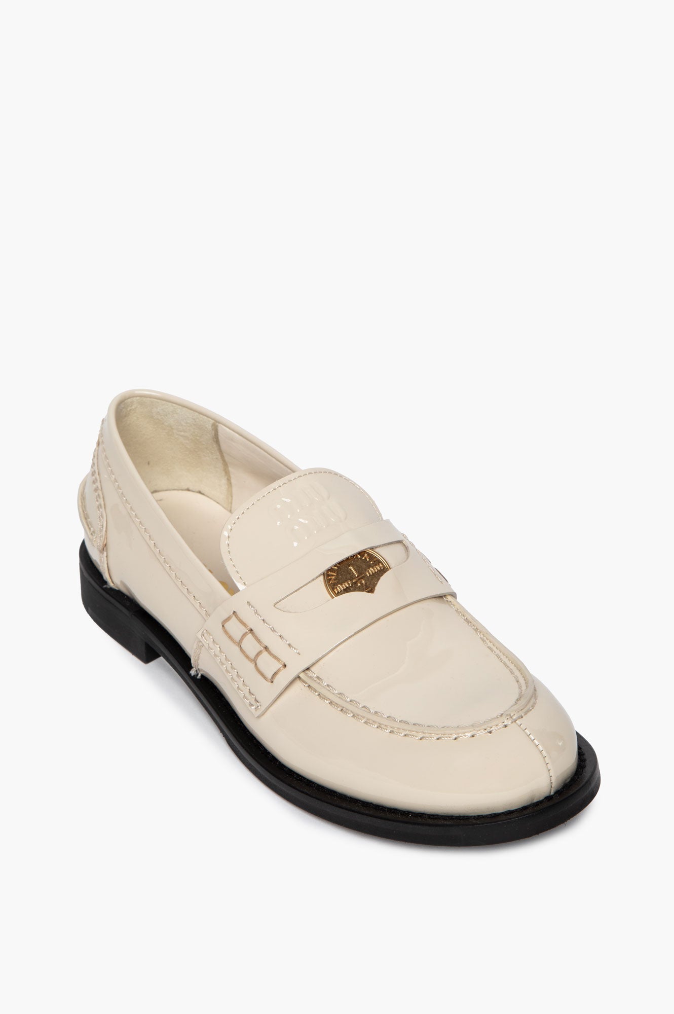 Miu Miu Ecru Patent Penny Loafers Size 35.5