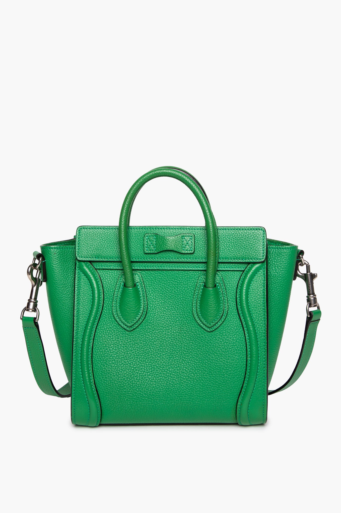 Celine Green Drummed Calfskin Nano Lugguge Tote With Strap