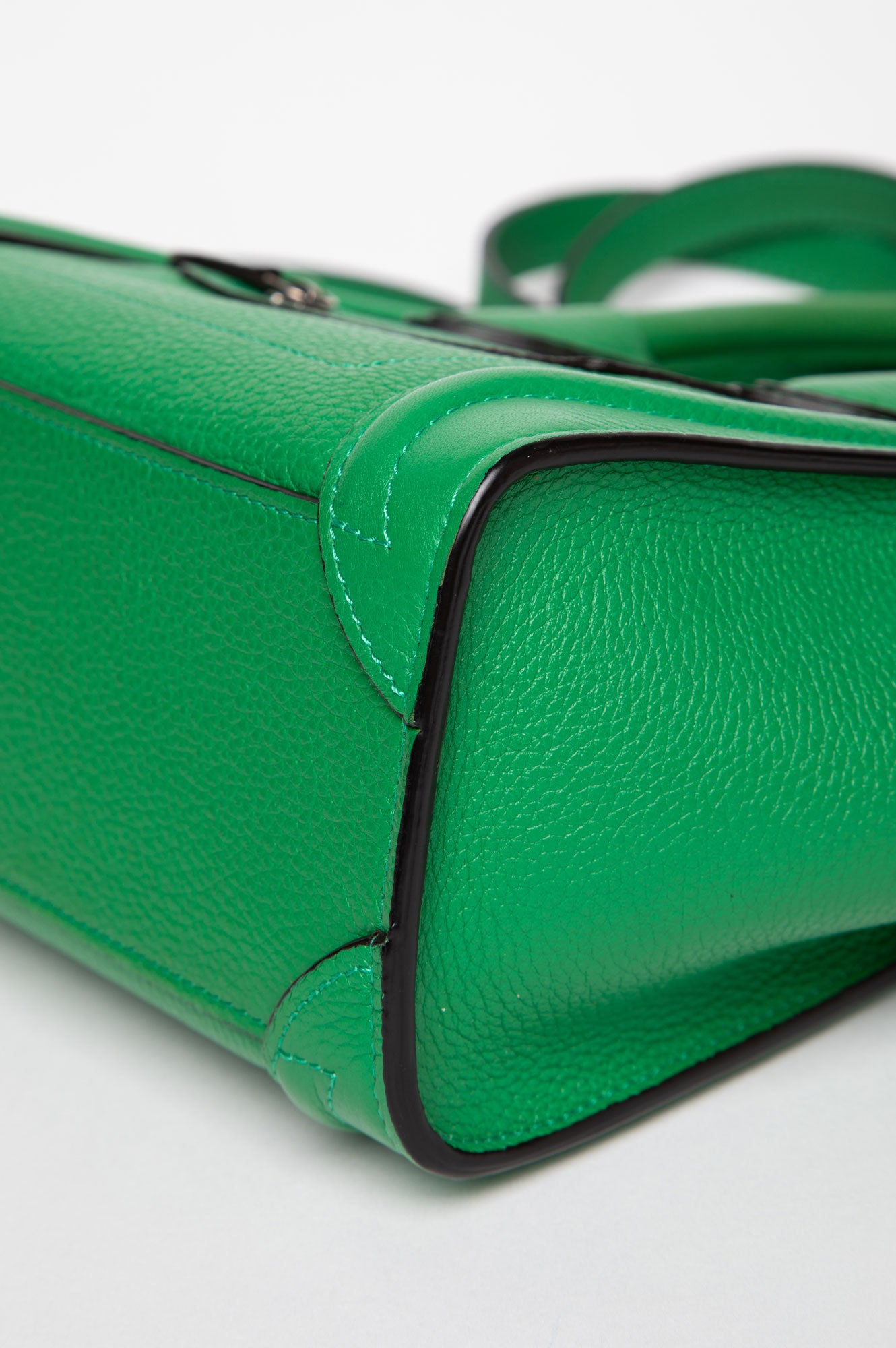 Celine Green Drummed Calfskin Nano Lugguge Tote With Strap