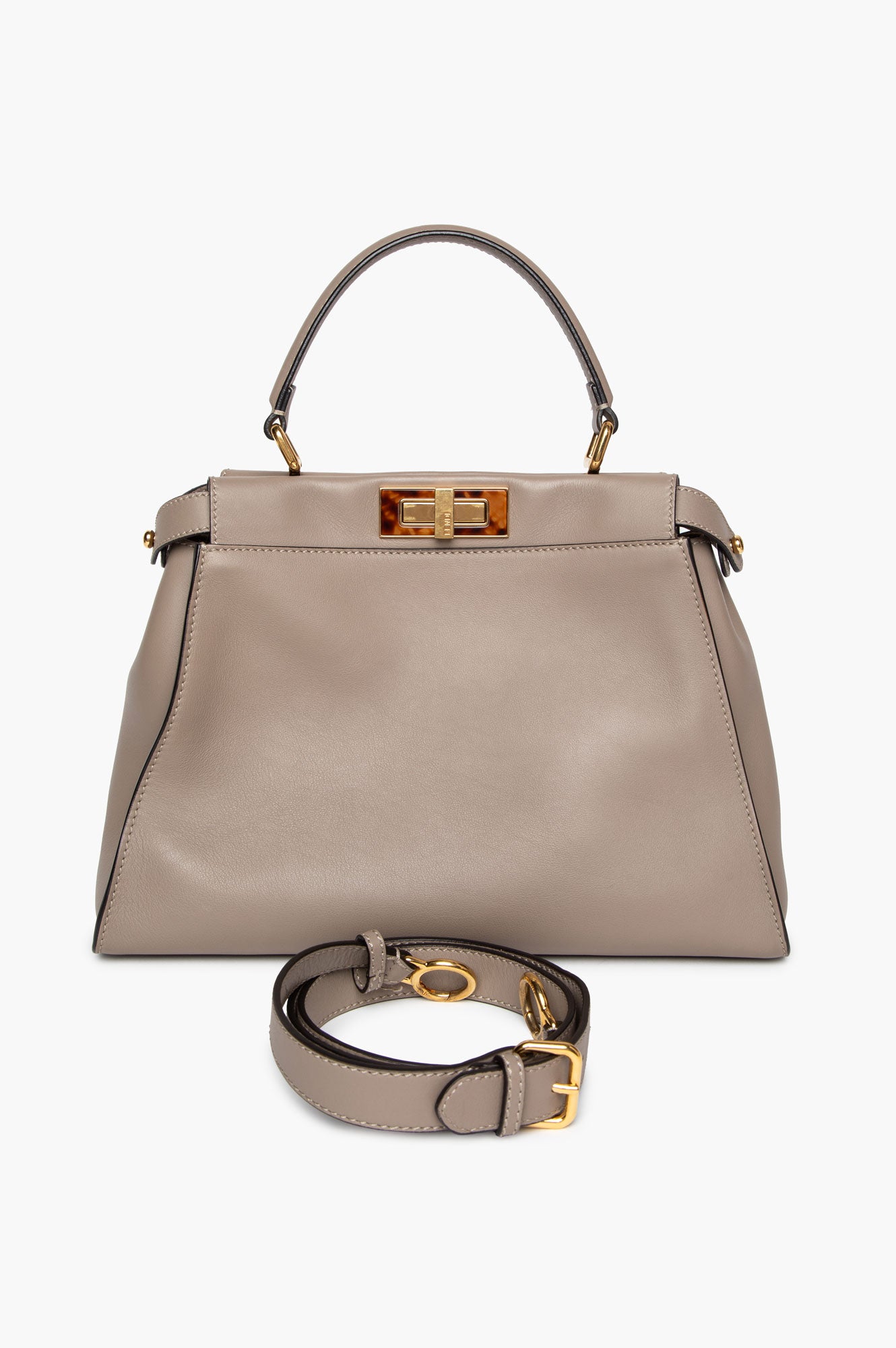 Fendi Taupe Leather Plexiglass Tortoise Regular Peekaboo Satchel
