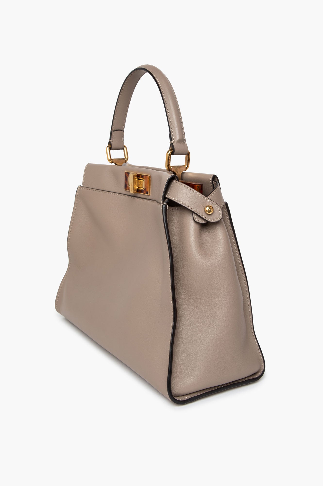 Fendi Taupe Leather Plexiglass Tortoise Regular Peekaboo Satchel