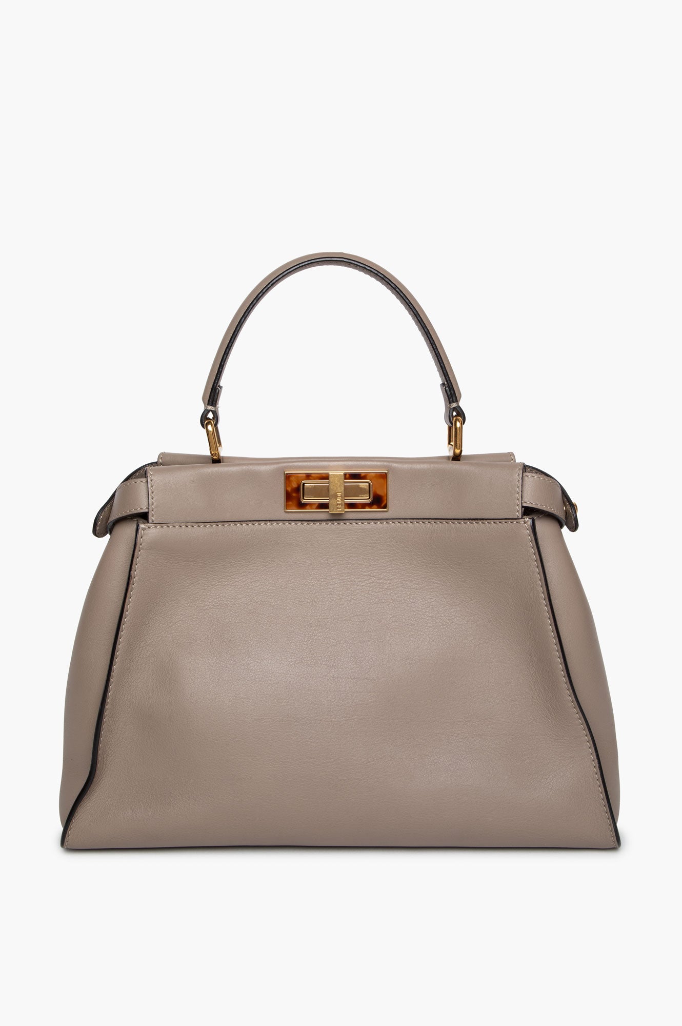 Fendi Taupe Leather Plexiglass Tortoise Regular Peekaboo Satchel