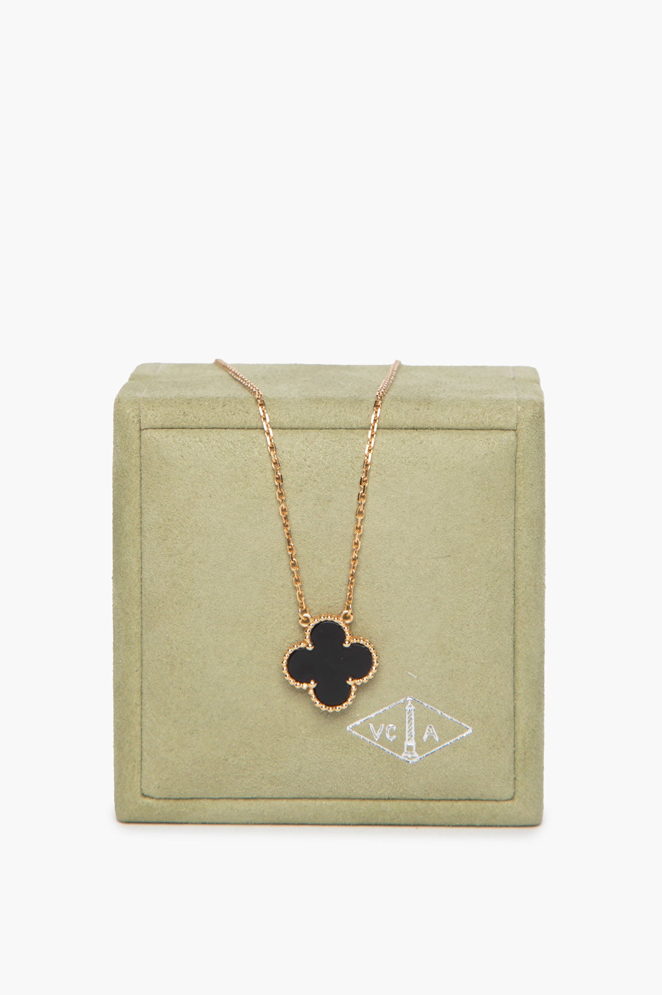 Van Cleef & Arpels 18k Gold Onyx Alhambra Necklace