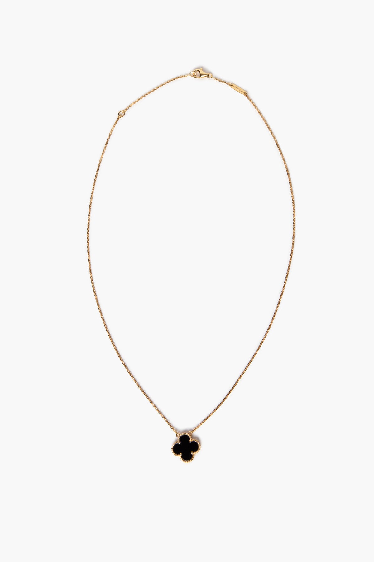 Van Cleef & Arpels 18k Gold Onyx Alhambra Necklace
