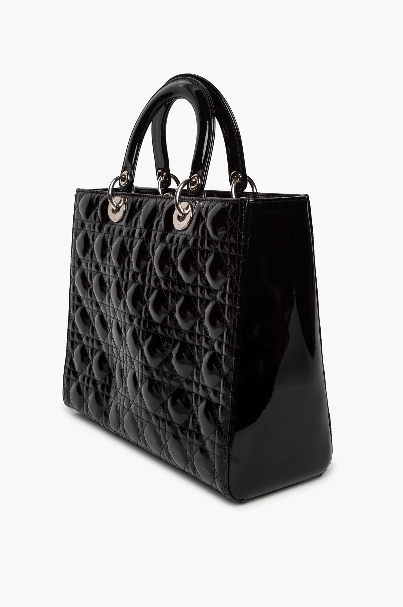 Christian Dior Black Patent Cannage Large Lady Dior Bag