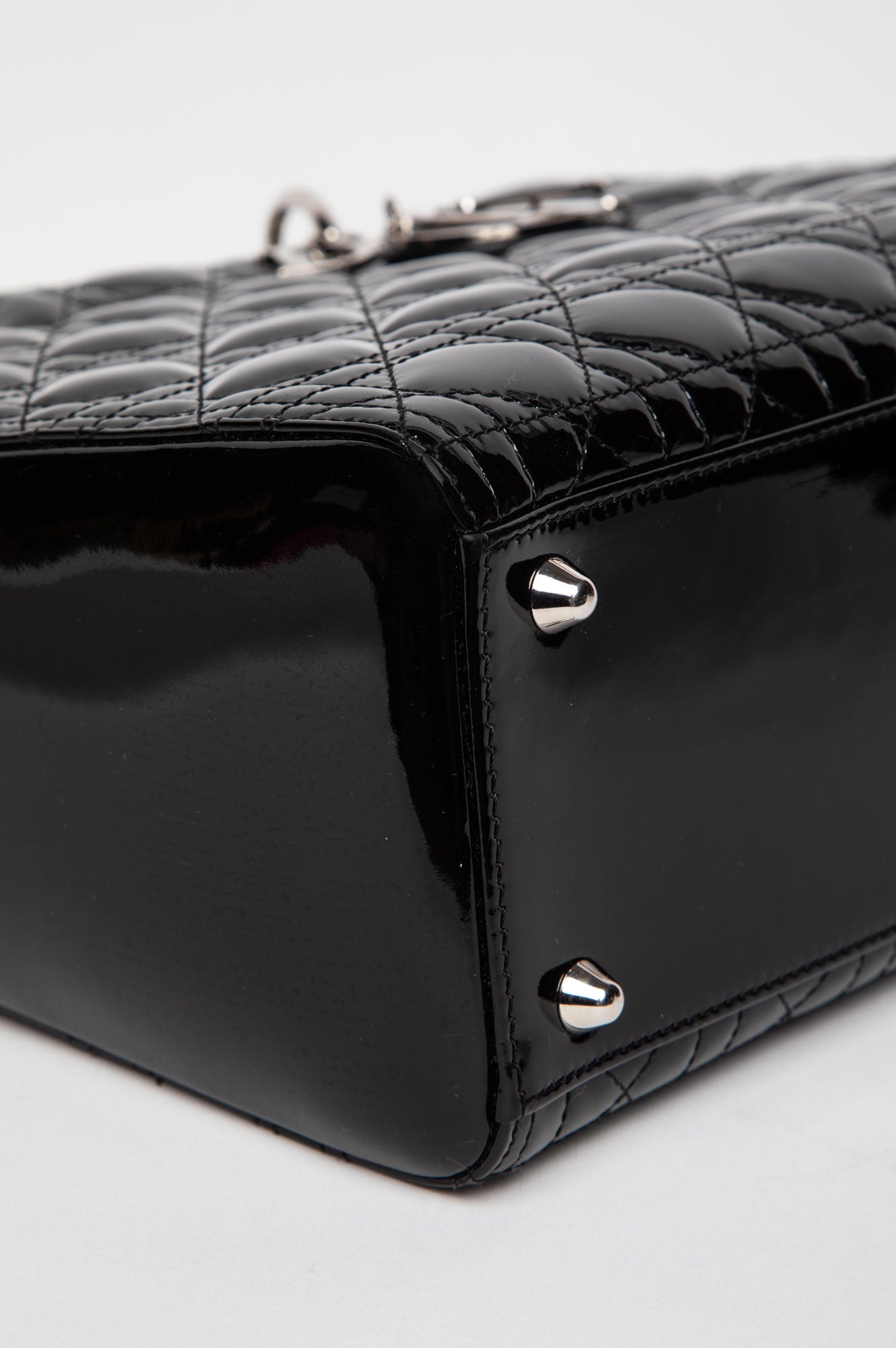 Christian Dior Black Patent Cannage Large Lady Dior Bag