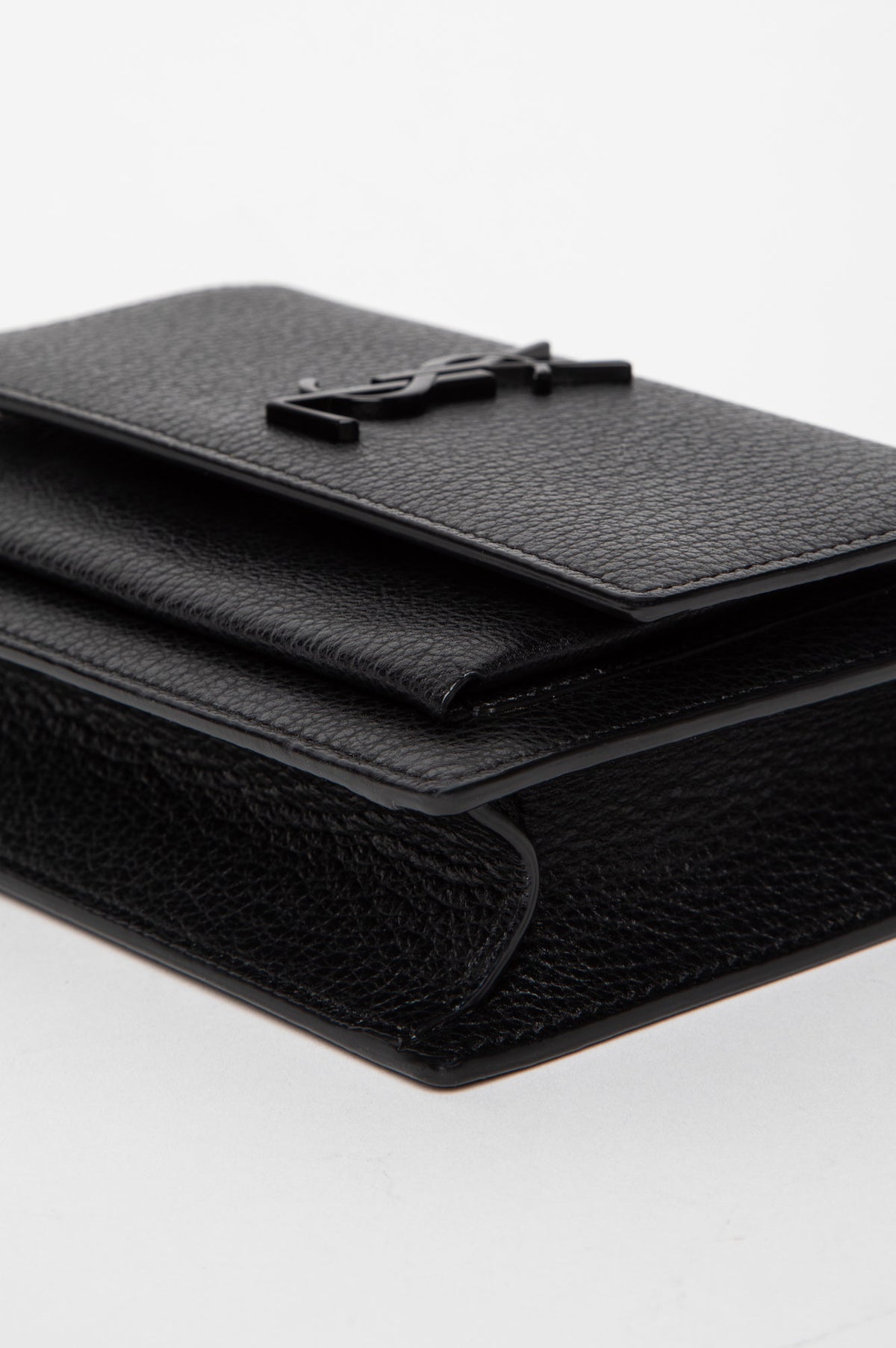 Saint Laurent Black on Black Grained Calfskin Small Sunset Crossbody Bag