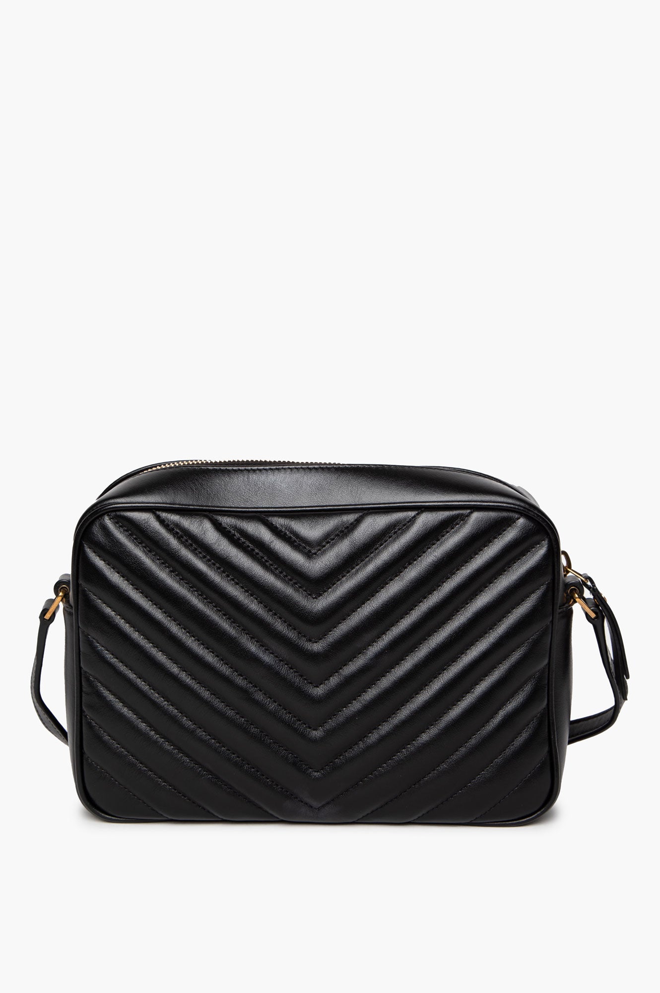 Saint Laurent Black Chevron Matelassé Leather Lou Camera Bag