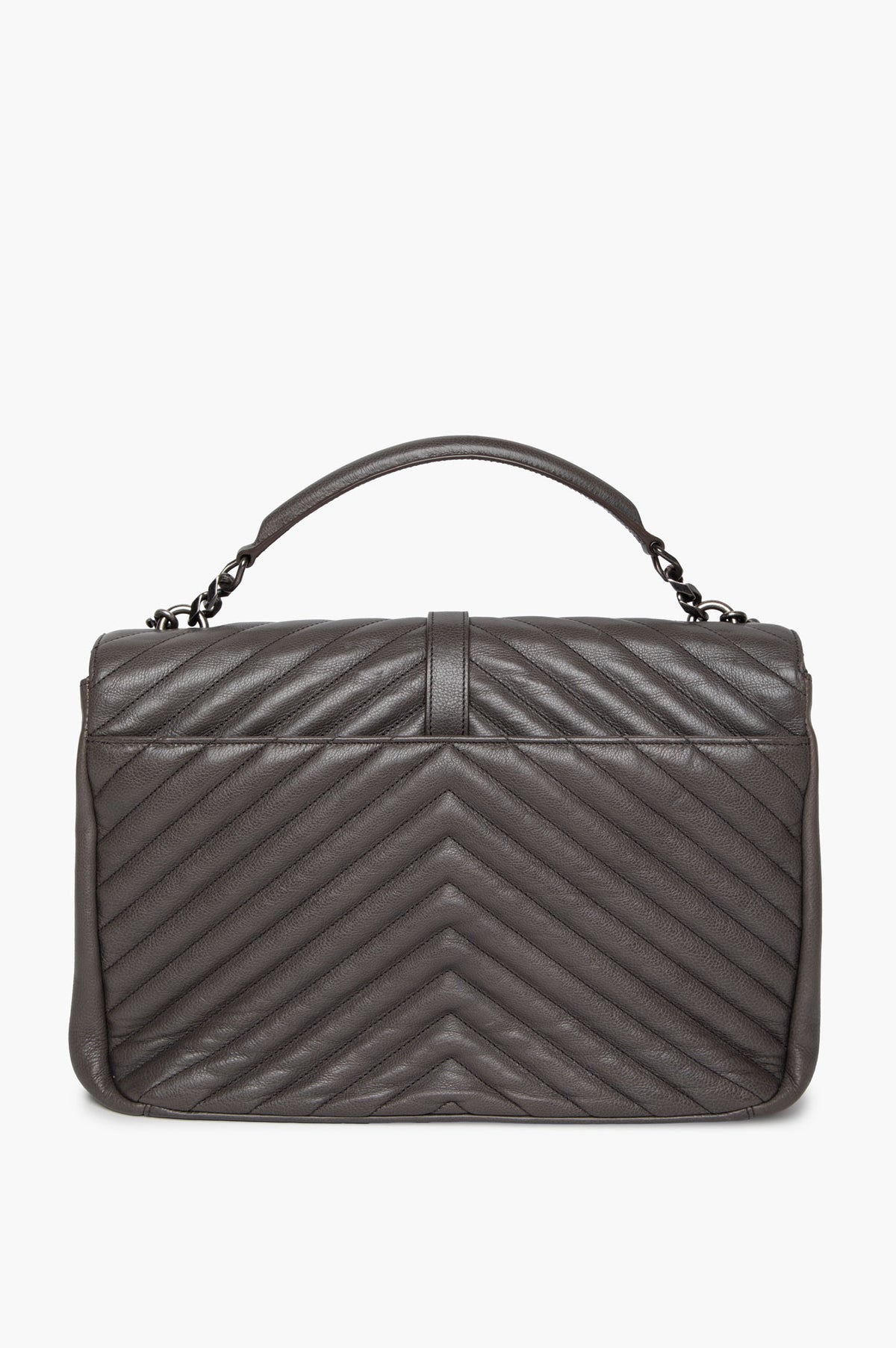 Saint Laurent Grey Chevron Matelassé Leather Large College Chain Bag