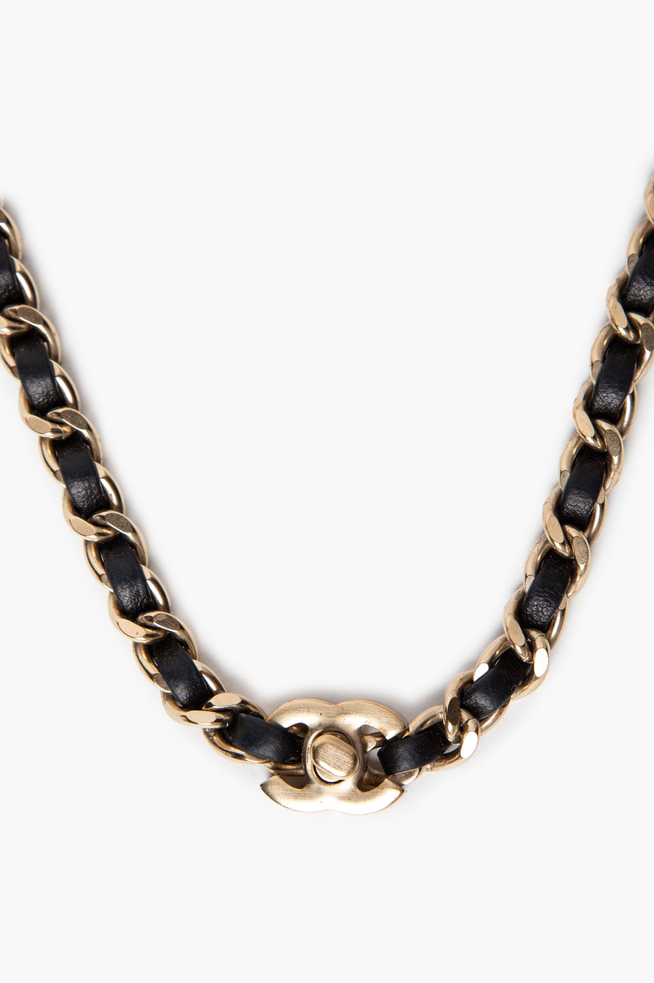 Chanel B13 C Gold Tone CC Turn Lock Leather Chain Choker