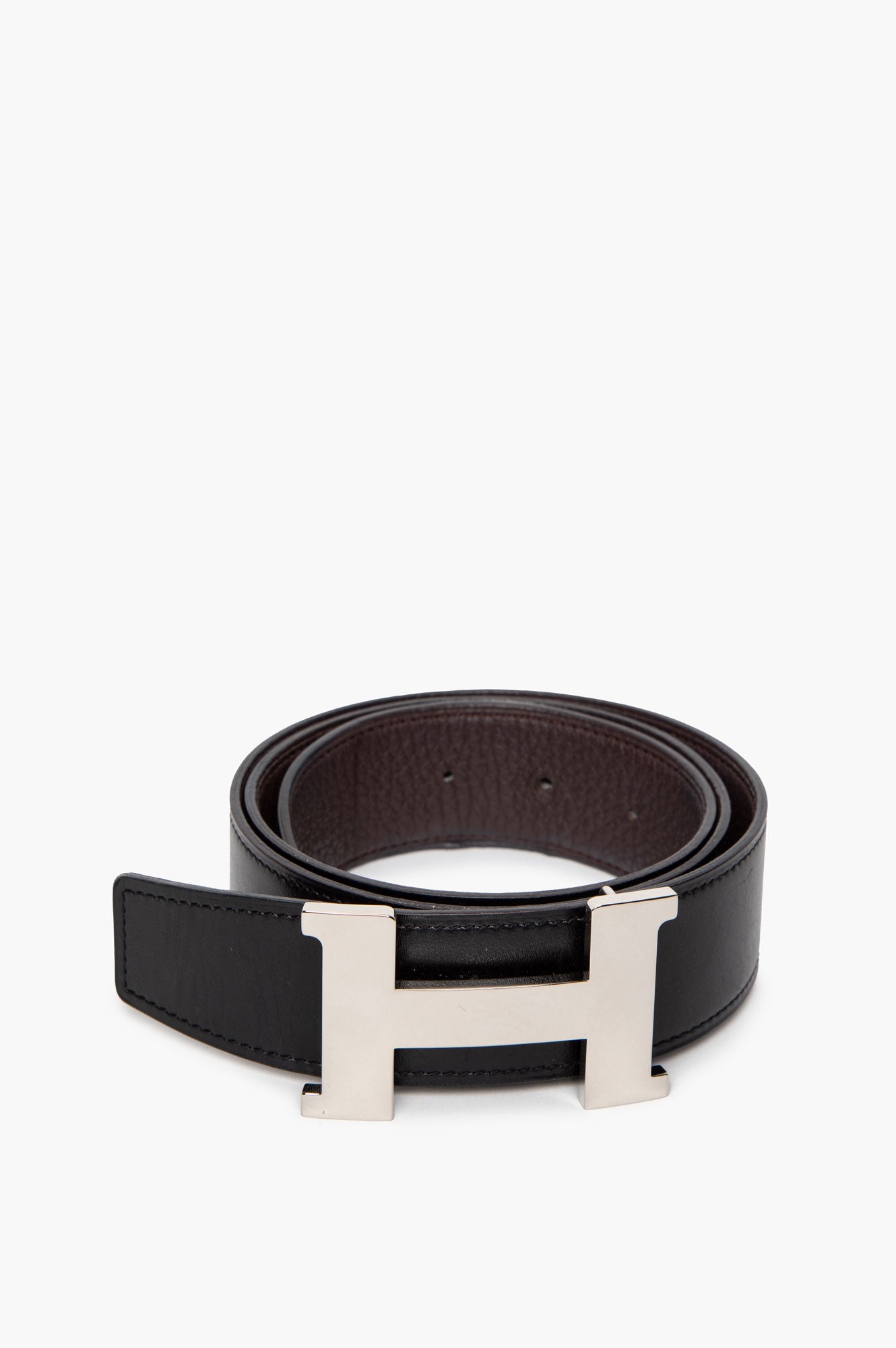 Hermès 38 mm Silver Buckle Reversible Belt Black/Brown Size 85