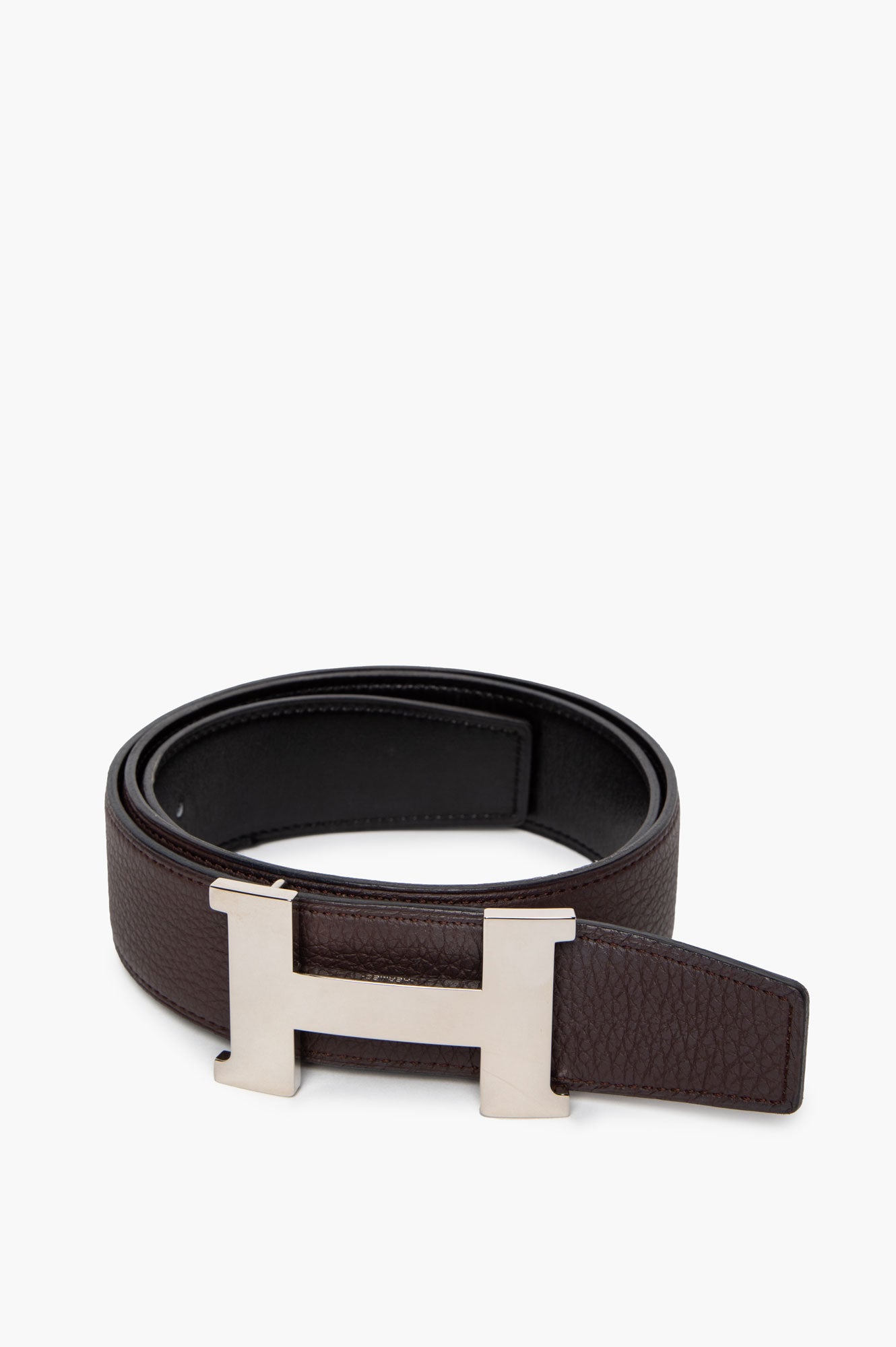 Hermès 38 mm Silver Buckle Reversible Belt Black/Brown Size 85