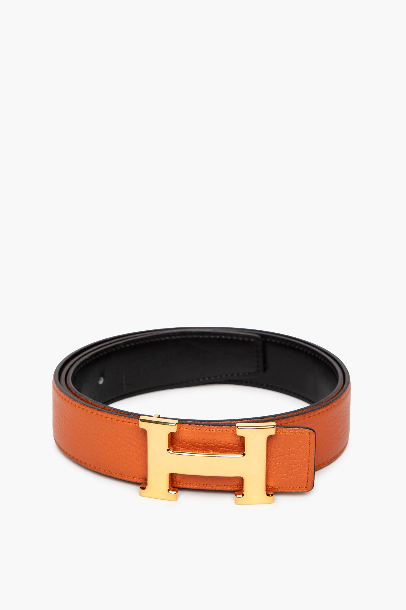 Hermès 32 mm Orange/Black Reversible Polished Gold H-Buckle Belt Size 95