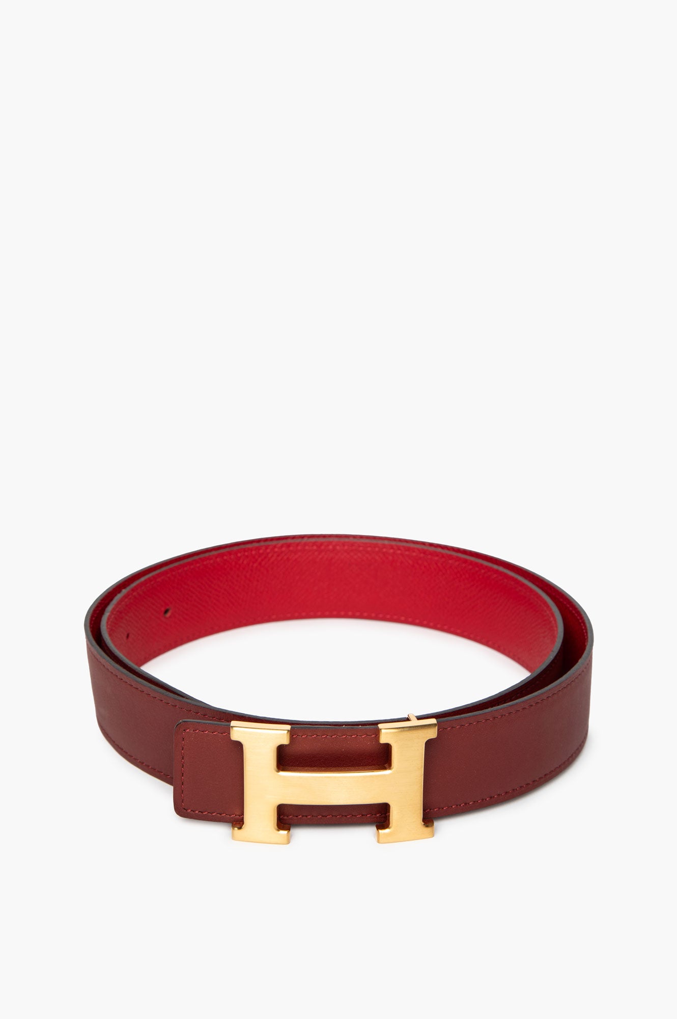Hermès 32 mm Epsom/Swift Casque Rouge Constance Reversible Brushed Gold H-Buckle Belt Size 85
