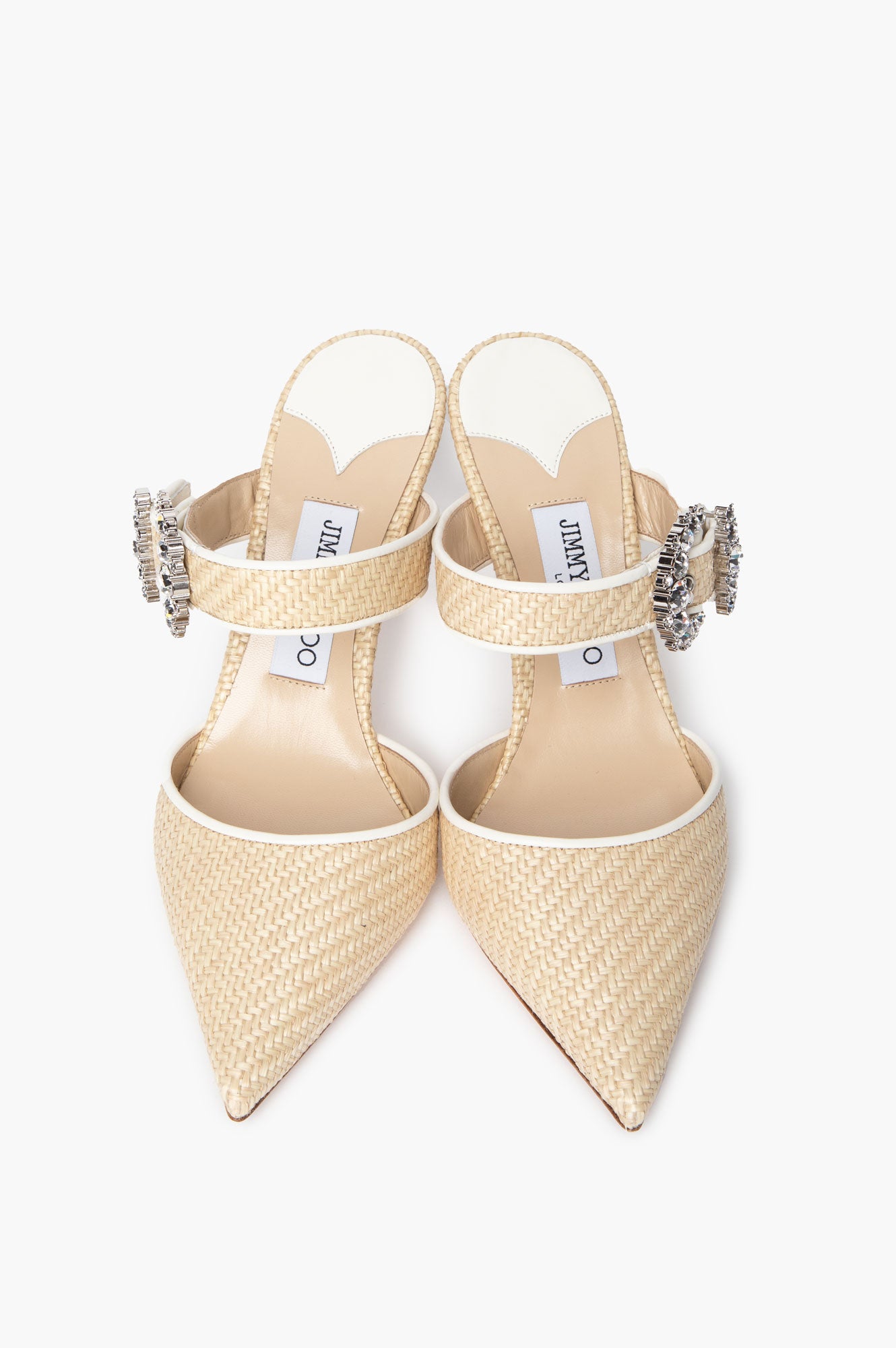 Jimmy Choo Raffia Crystal Buckle Dyana Mules