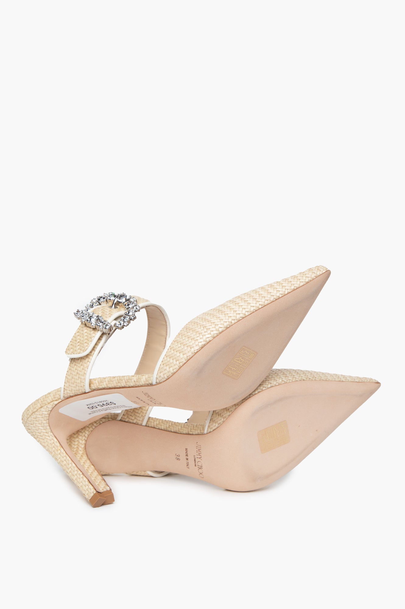 Jimmy Choo Raffia Crystal Buckle Dyana Mules