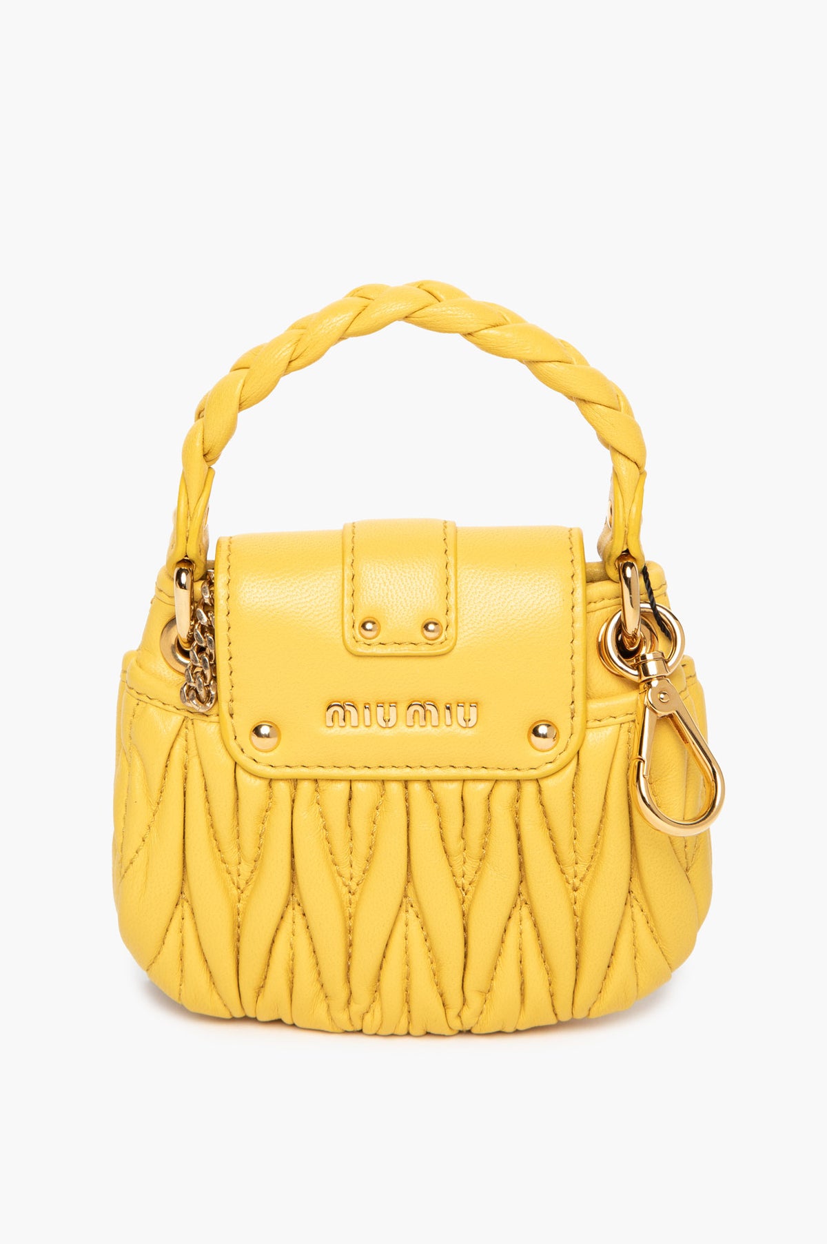 Miu Miu Yellow Matelassé Nappa Mini Coffer Bag